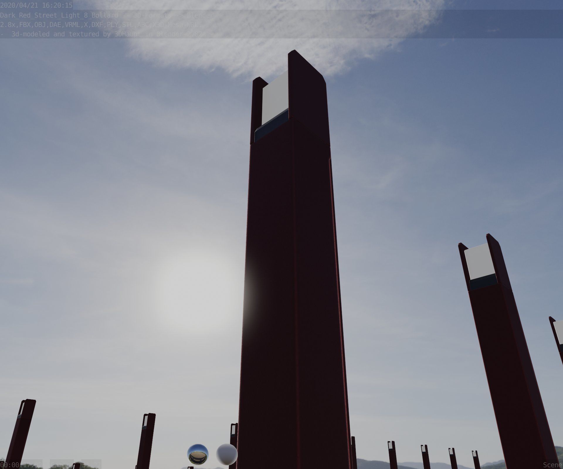 Street Light 8 Bollard 800mm Dark Red Version 4 Low-poly 3D model_6