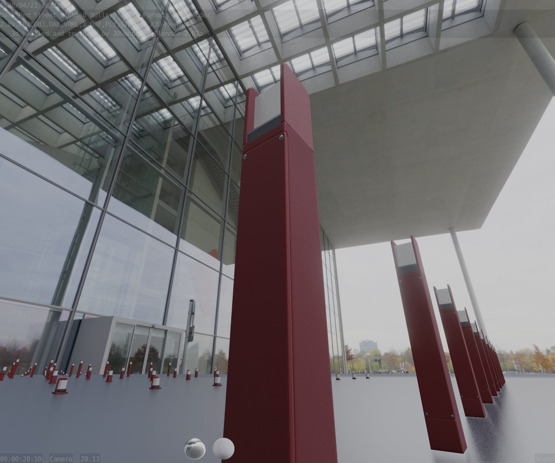 Street Light 8 Bollard 800mm Dark Red Version 4 Low-poly 3D model_90