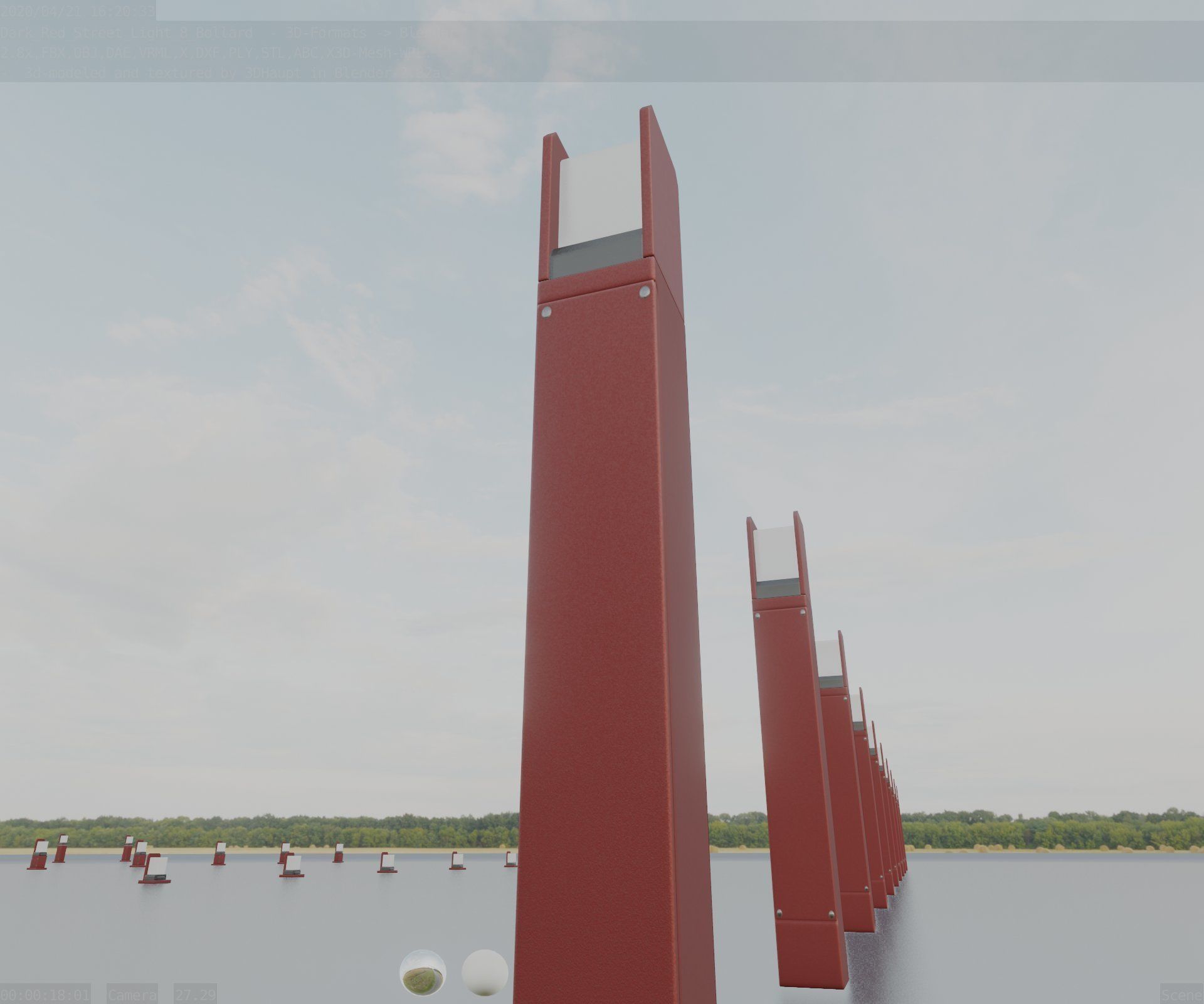 Street Light 8 Bollard 800mm Dark Red Version 4 Low-poly 3D model_33