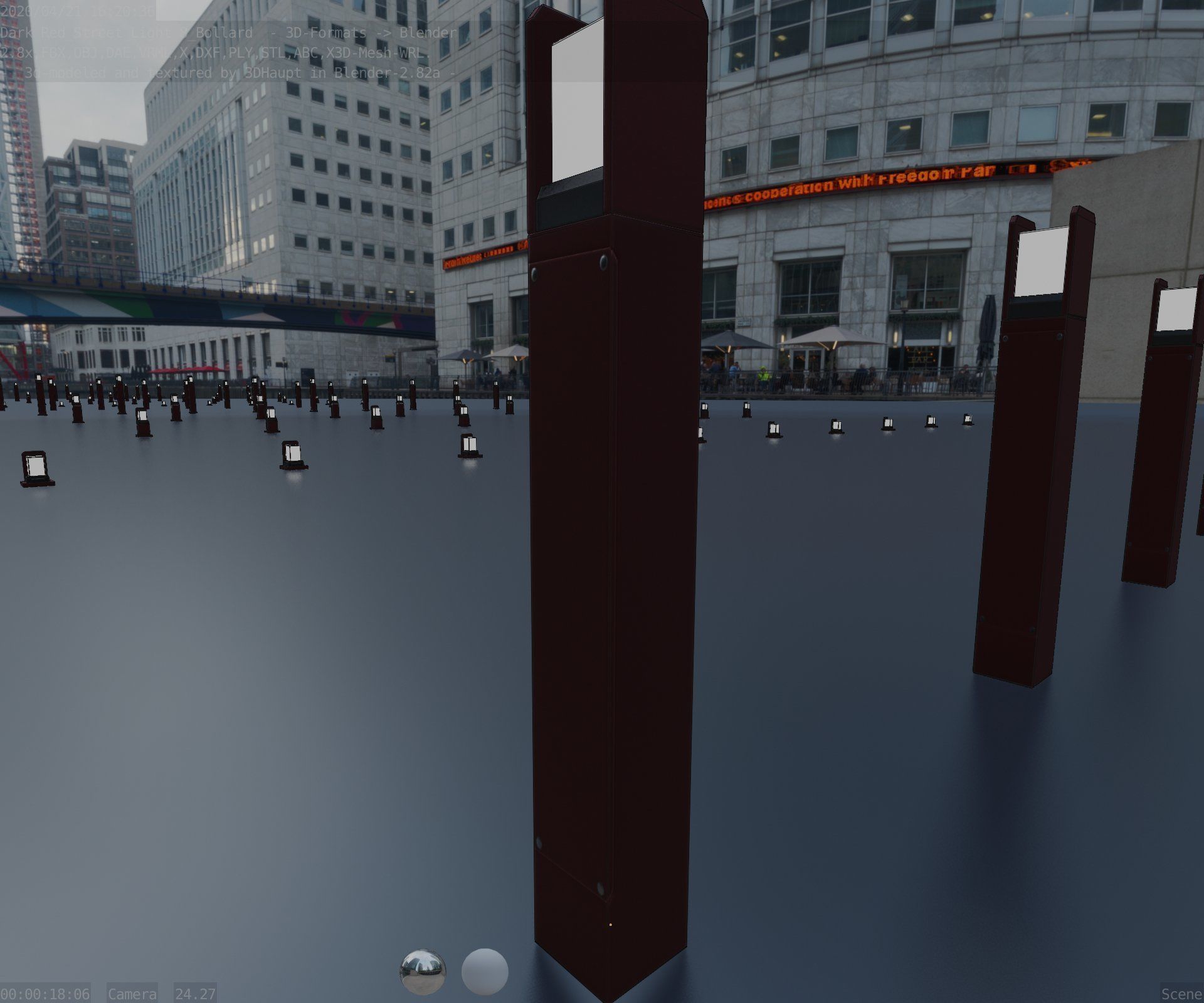 Street Light 8 Bollard 800mm Dark Red Version 4 Low-poly 3D model_38