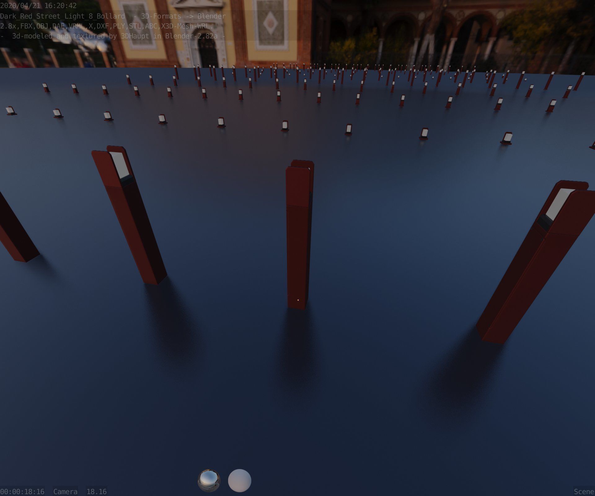 Street Light 8 Bollard 800mm Dark Red Version 4 Low-poly 3D model_48