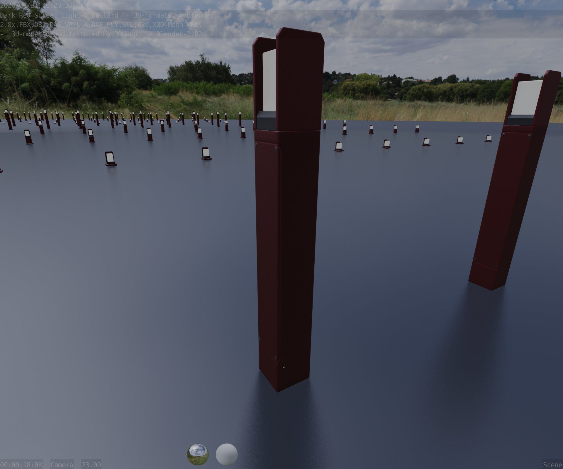 Street Light 8 Bollard 800mm Dark Red Version 4 Low-poly 3D model_40