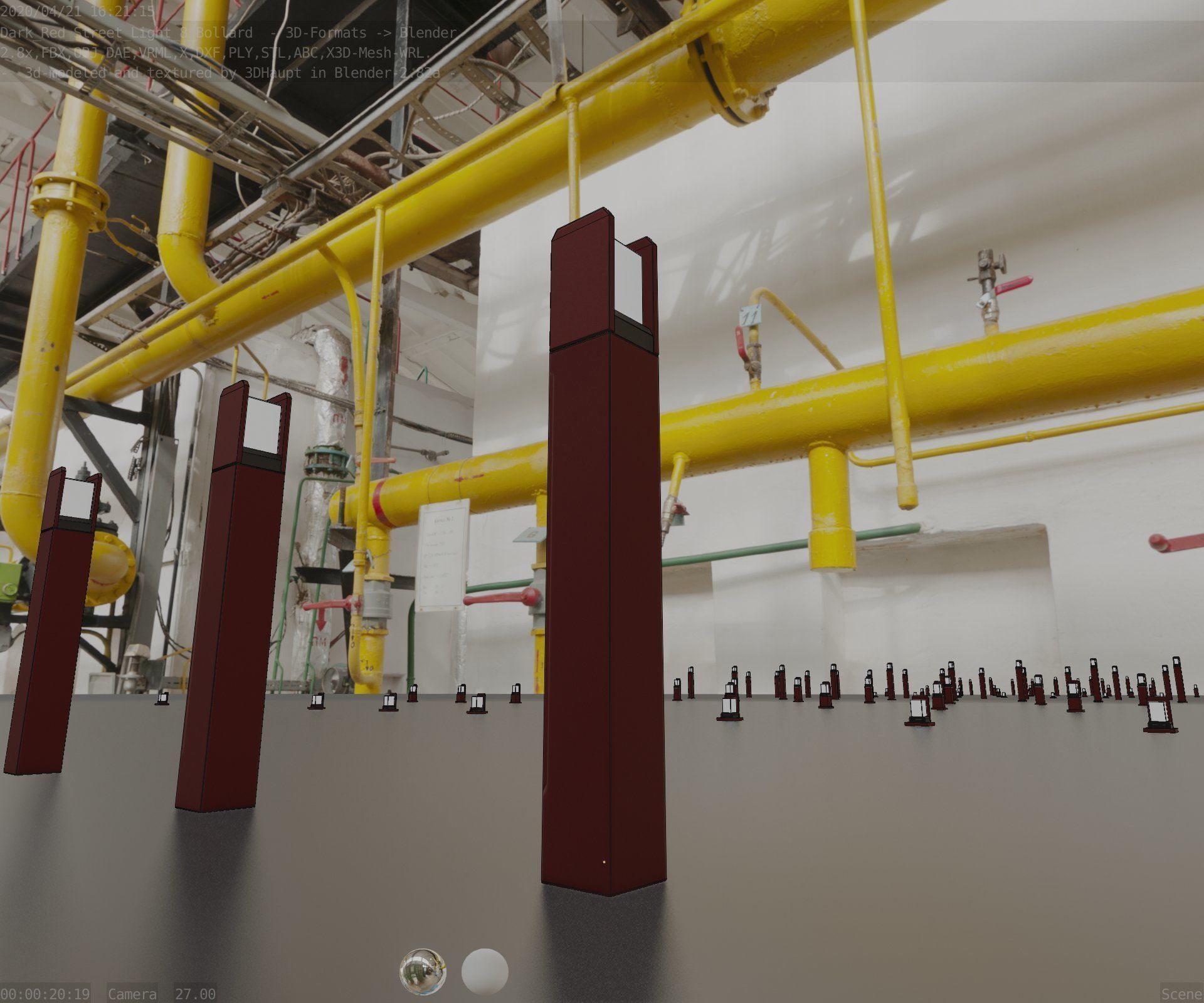 Street Light 8 Bollard 800mm Dark Red Version 4 Low-poly 3D model_99