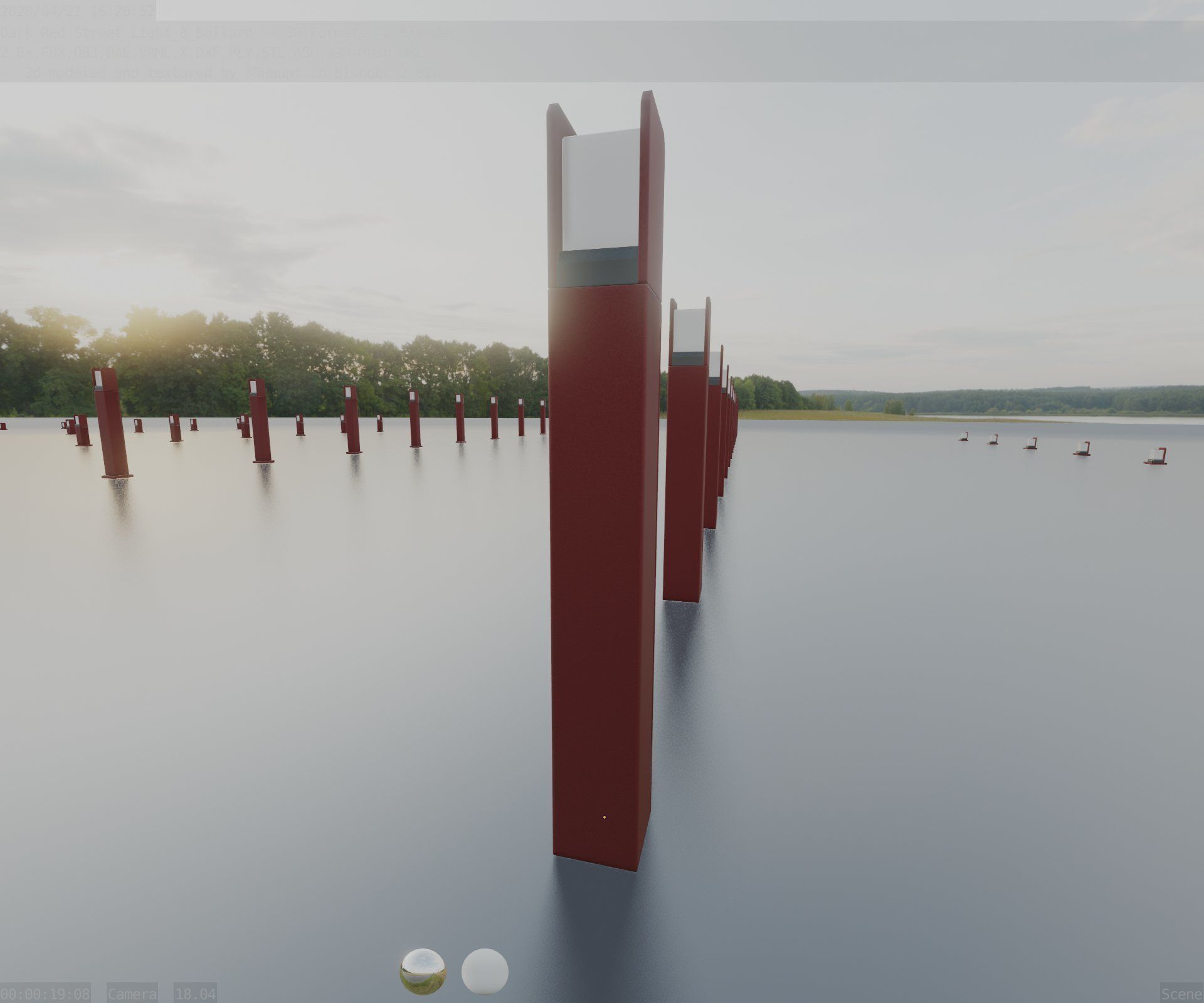 Street Light 8 Bollard 800mm Dark Red Version 4 Low-poly 3D model_64