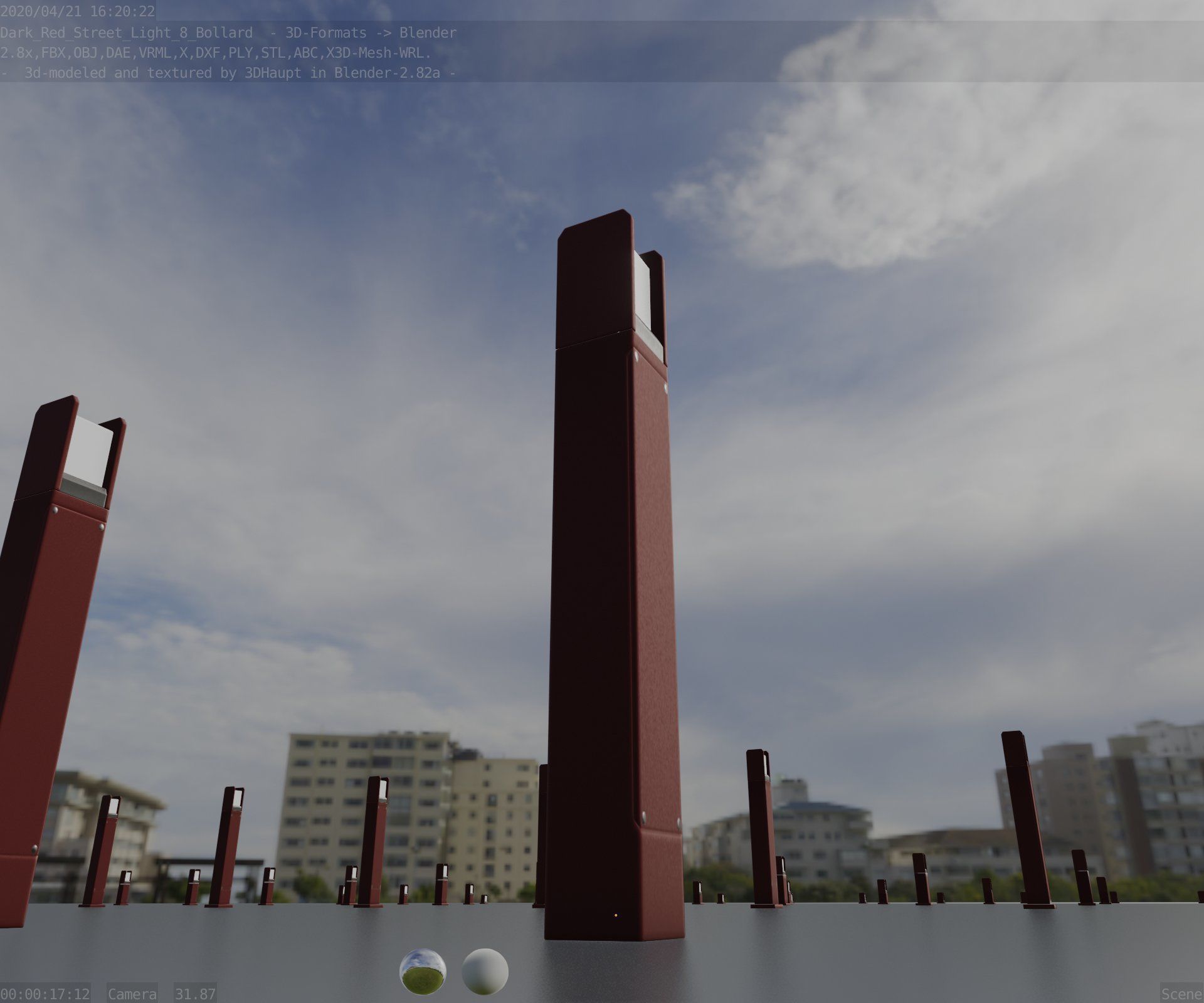 Street Light 8 Bollard 800mm Dark Red Version 4 Low-poly 3D model_20