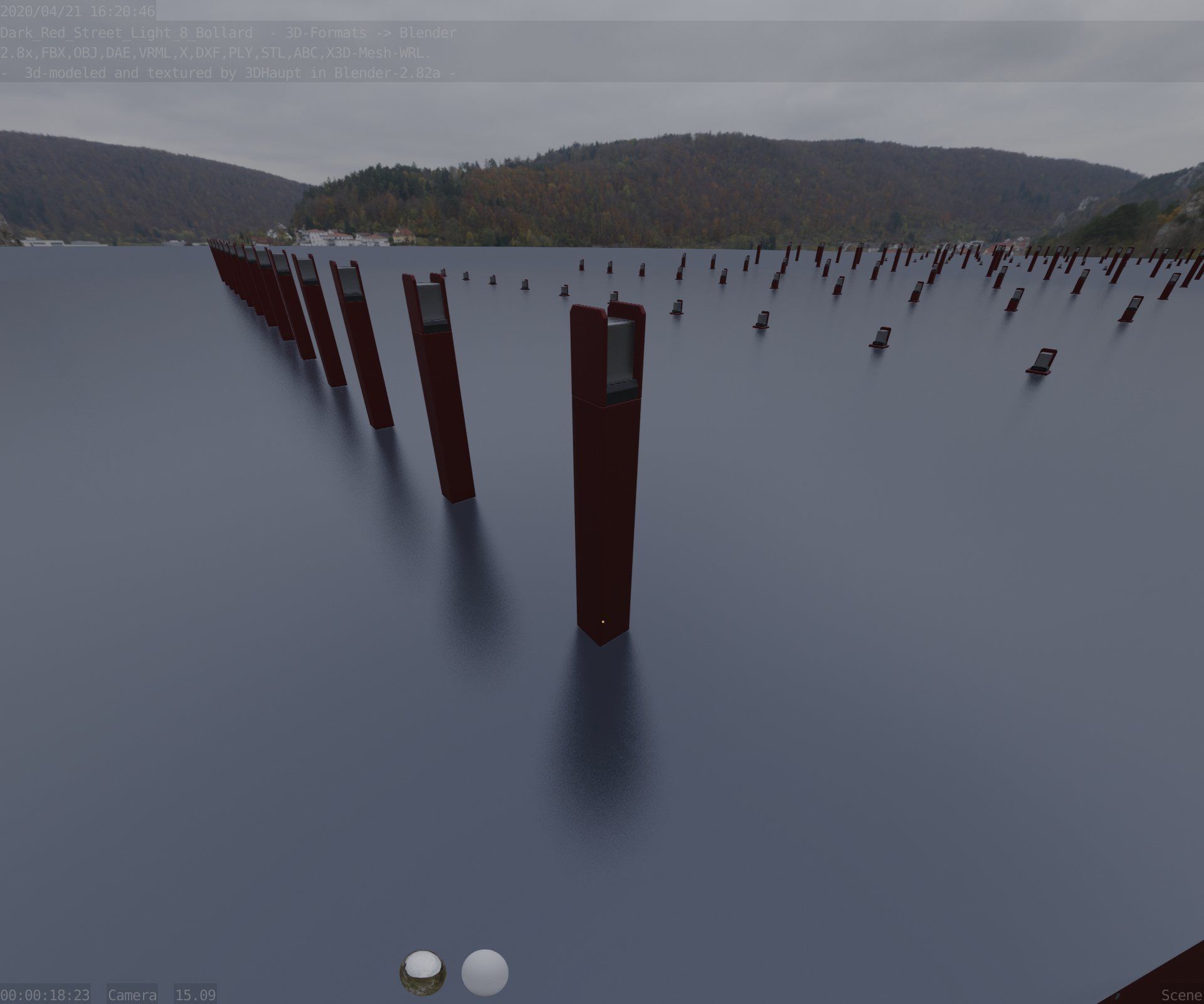 Street Light 8 Bollard 800mm Dark Red Version 4 Low-poly 3D model_55