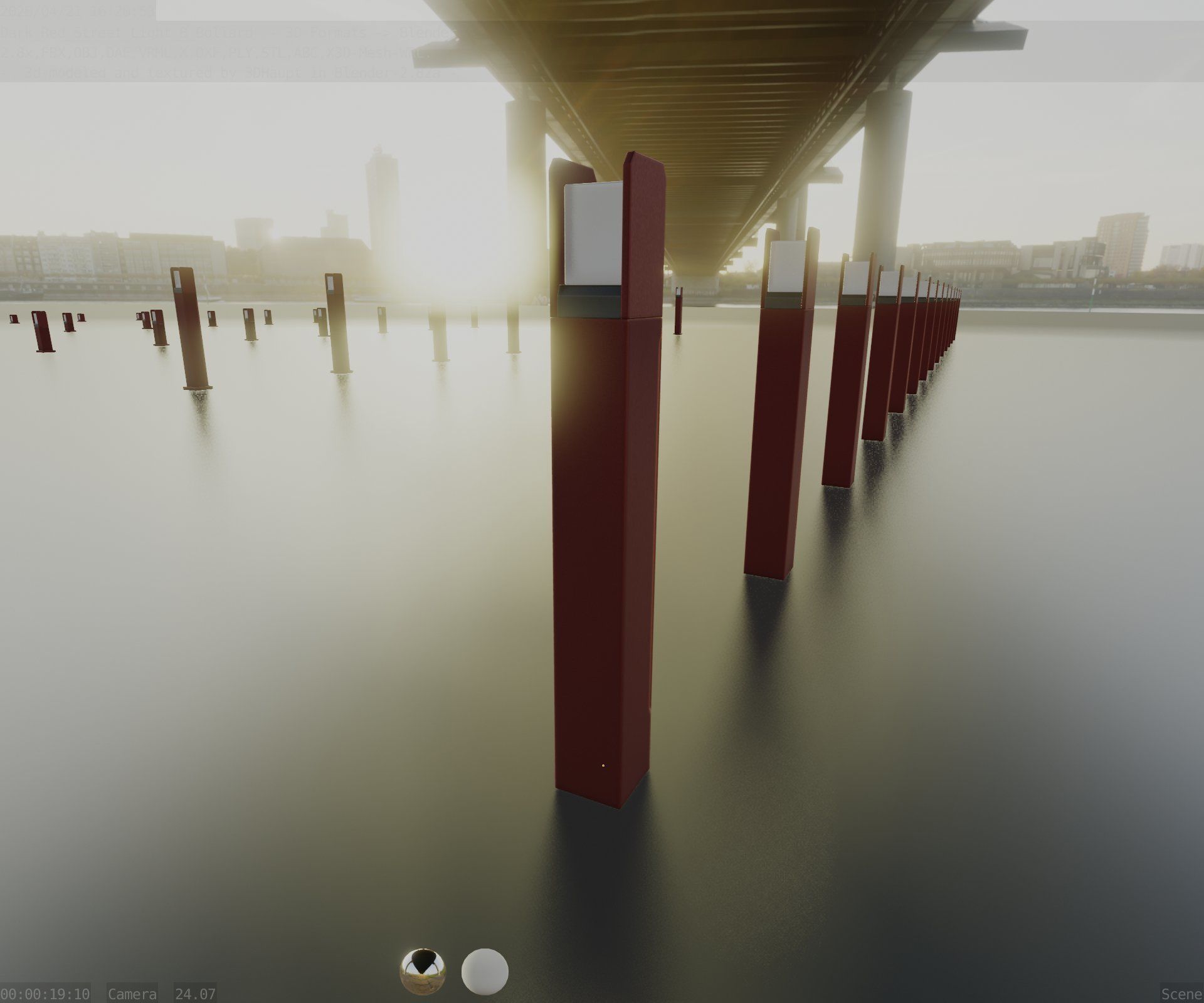 Street Light 8 Bollard 800mm Dark Red Version 4 Low-poly 3D model_66