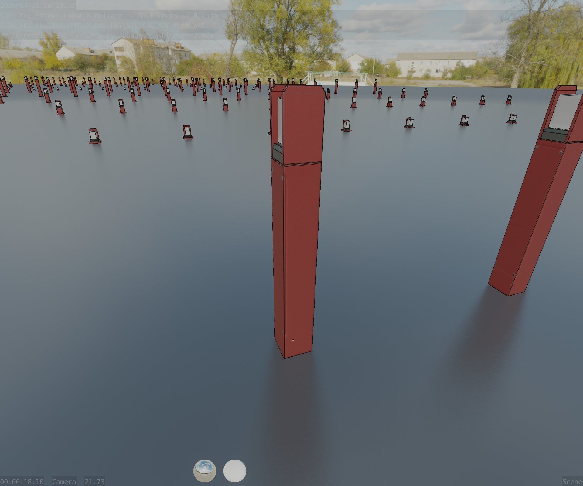 Street Light 8 Bollard 800mm Dark Red Version 4 Low-poly 3D model_42