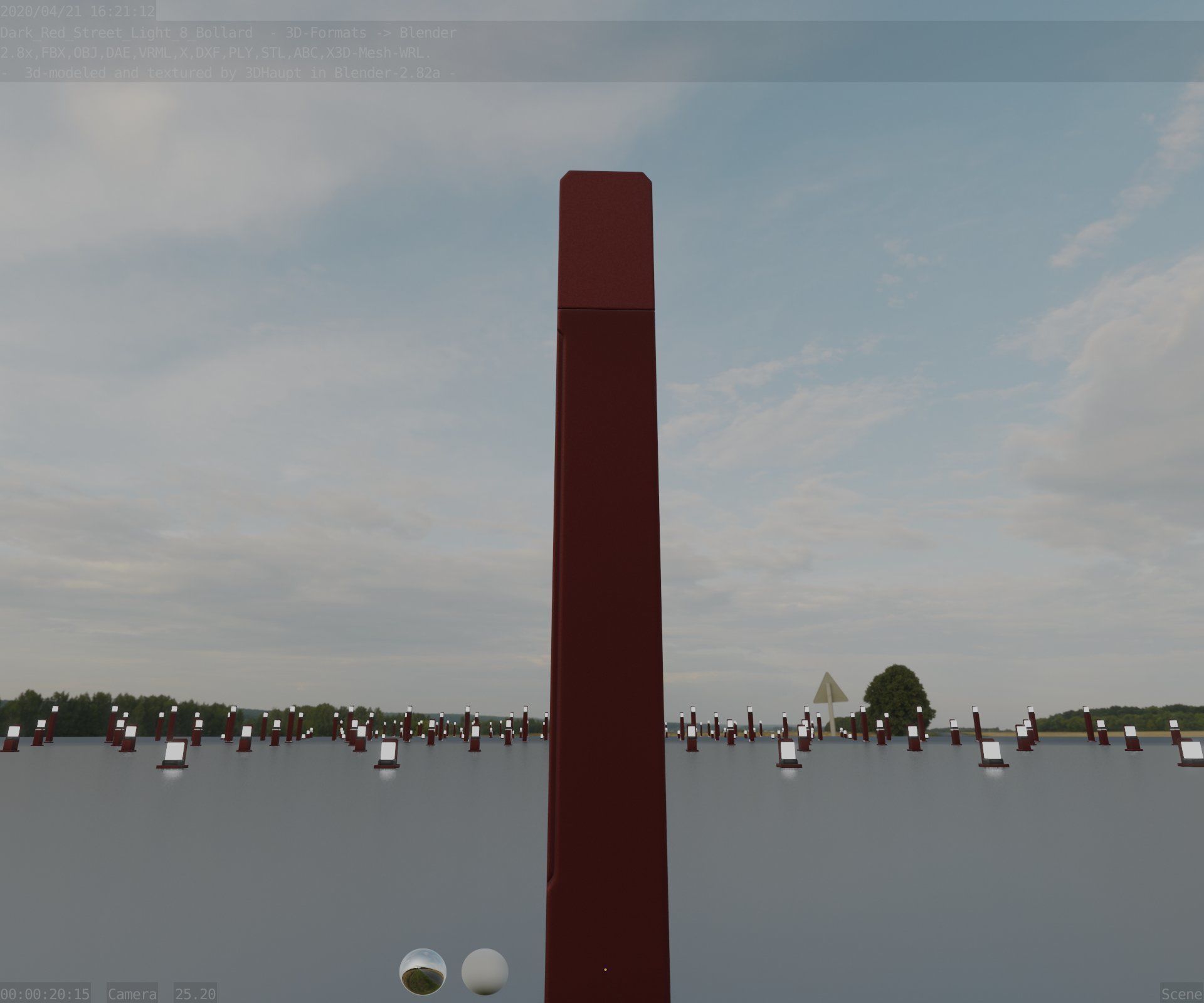 Street Light 8 Bollard 800mm Dark Red Version 4 Low-poly 3D model_95