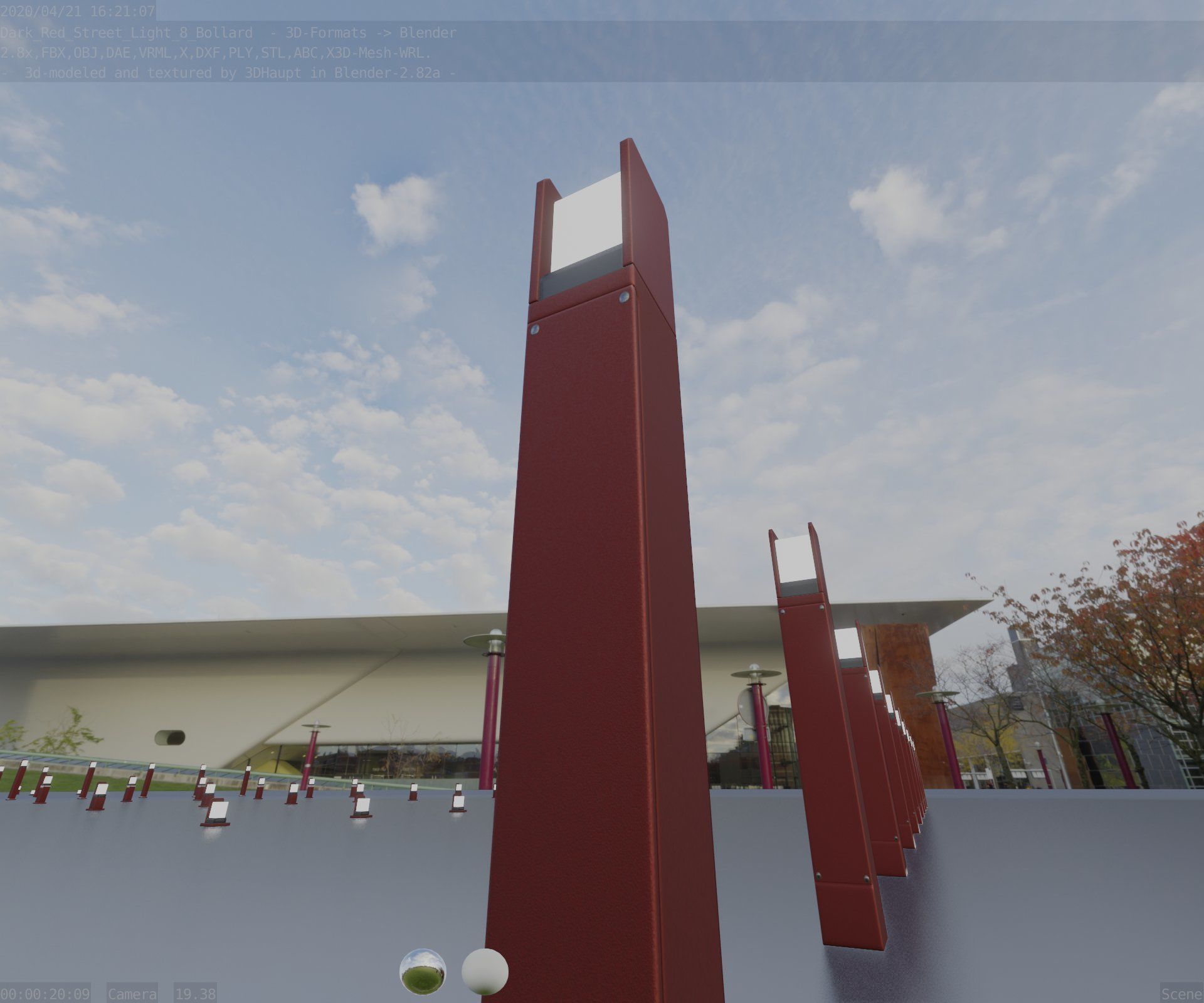 Street Light 8 Bollard 800mm Dark Red Version 4 Low-poly 3D model_89