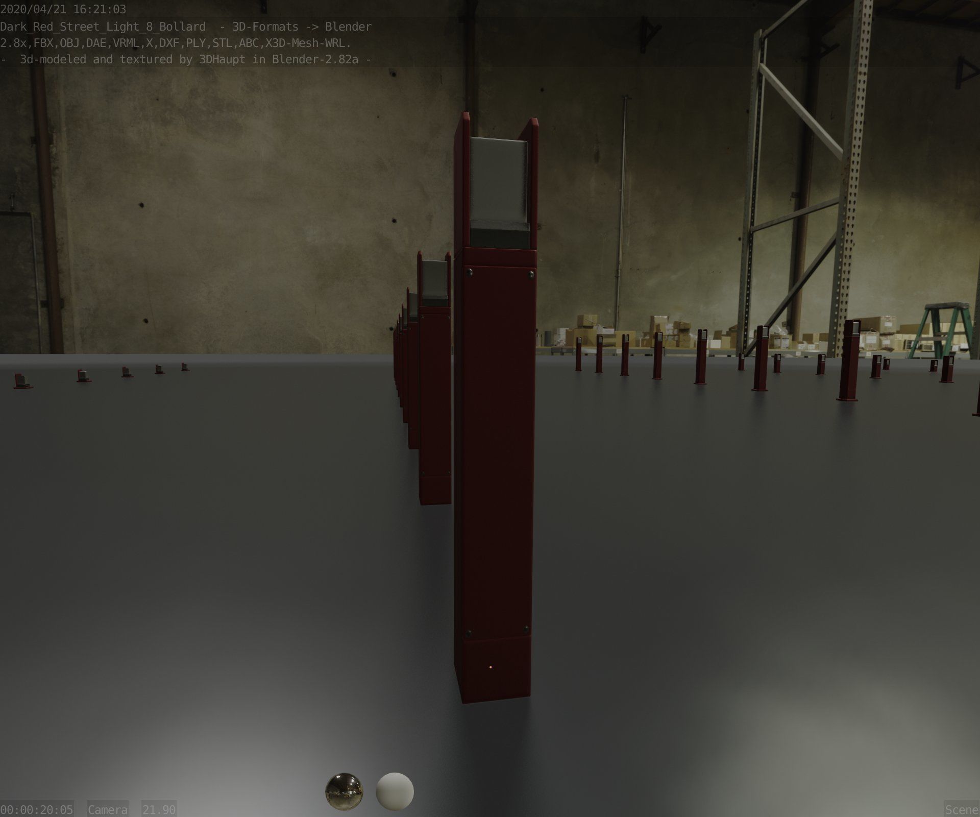 Street Light 8 Bollard 800mm Dark Red Version 4 Low-poly 3D model_85