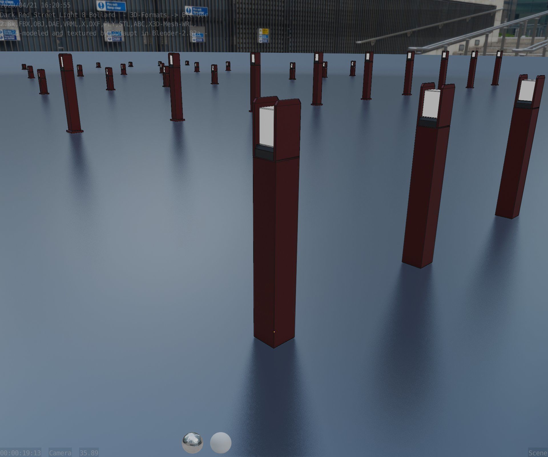 Street Light 8 Bollard 800mm Dark Red Version 4 Low-poly 3D model_69