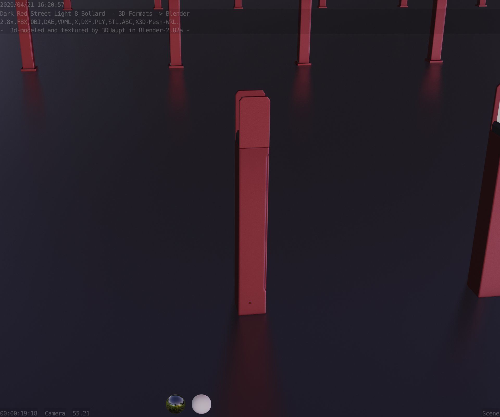 Street Light 8 Bollard 800mm Dark Red Version 4 Low-poly 3D model_74