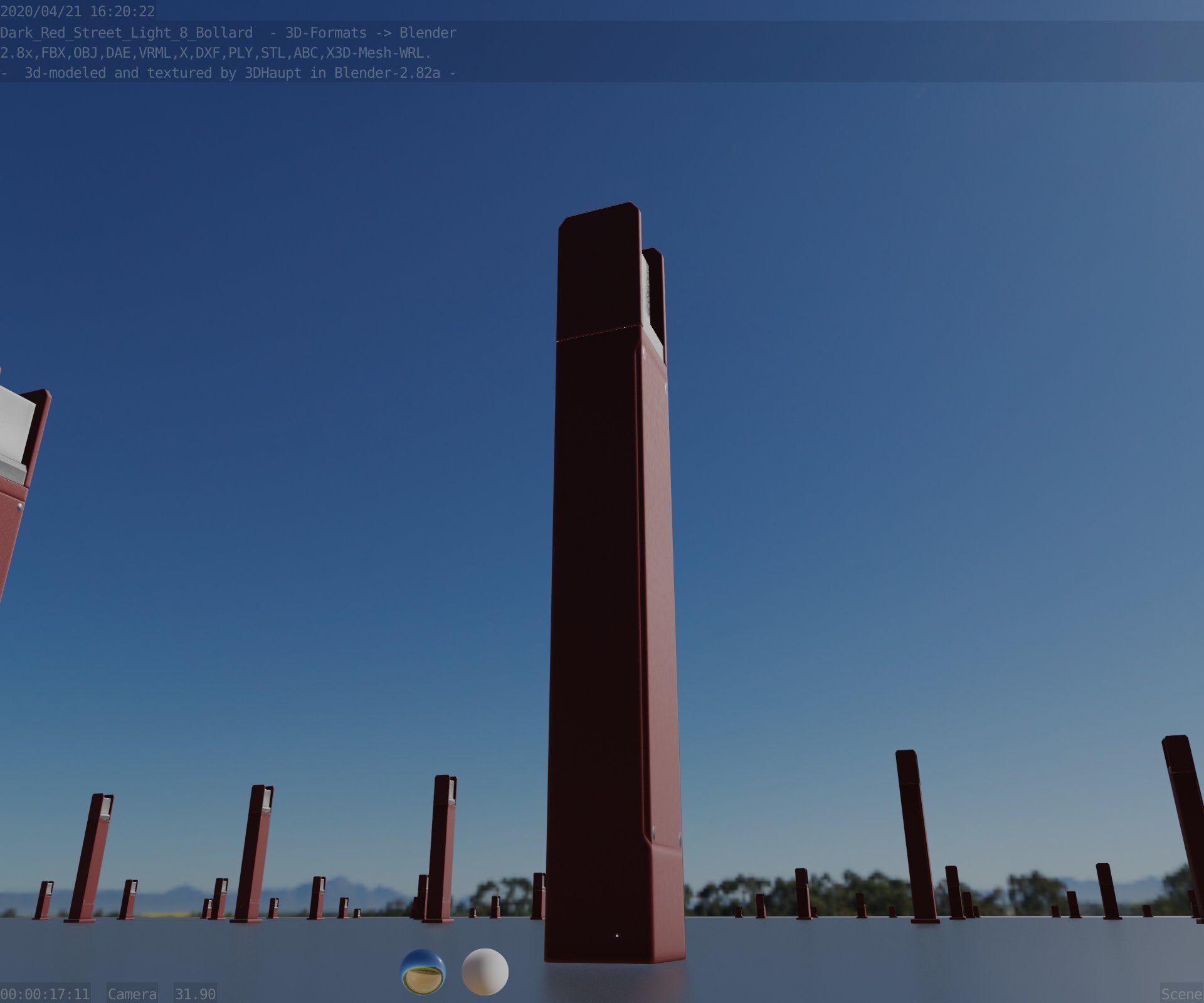 Street Light 8 Bollard 800mm Dark Red Version 4 Low-poly 3D model_19