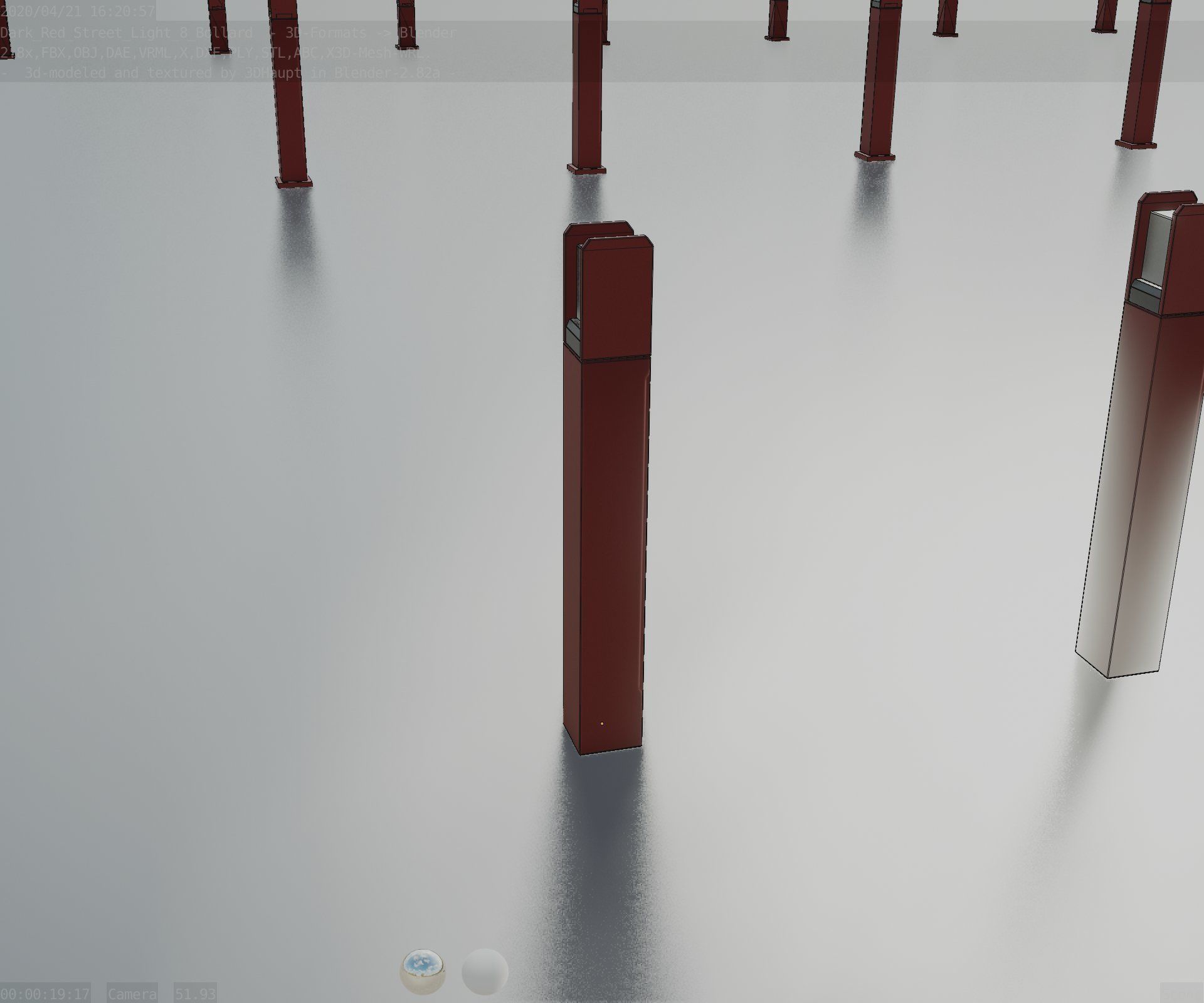 Street Light 8 Bollard 800mm Dark Red Version 4 Low-poly 3D model_73