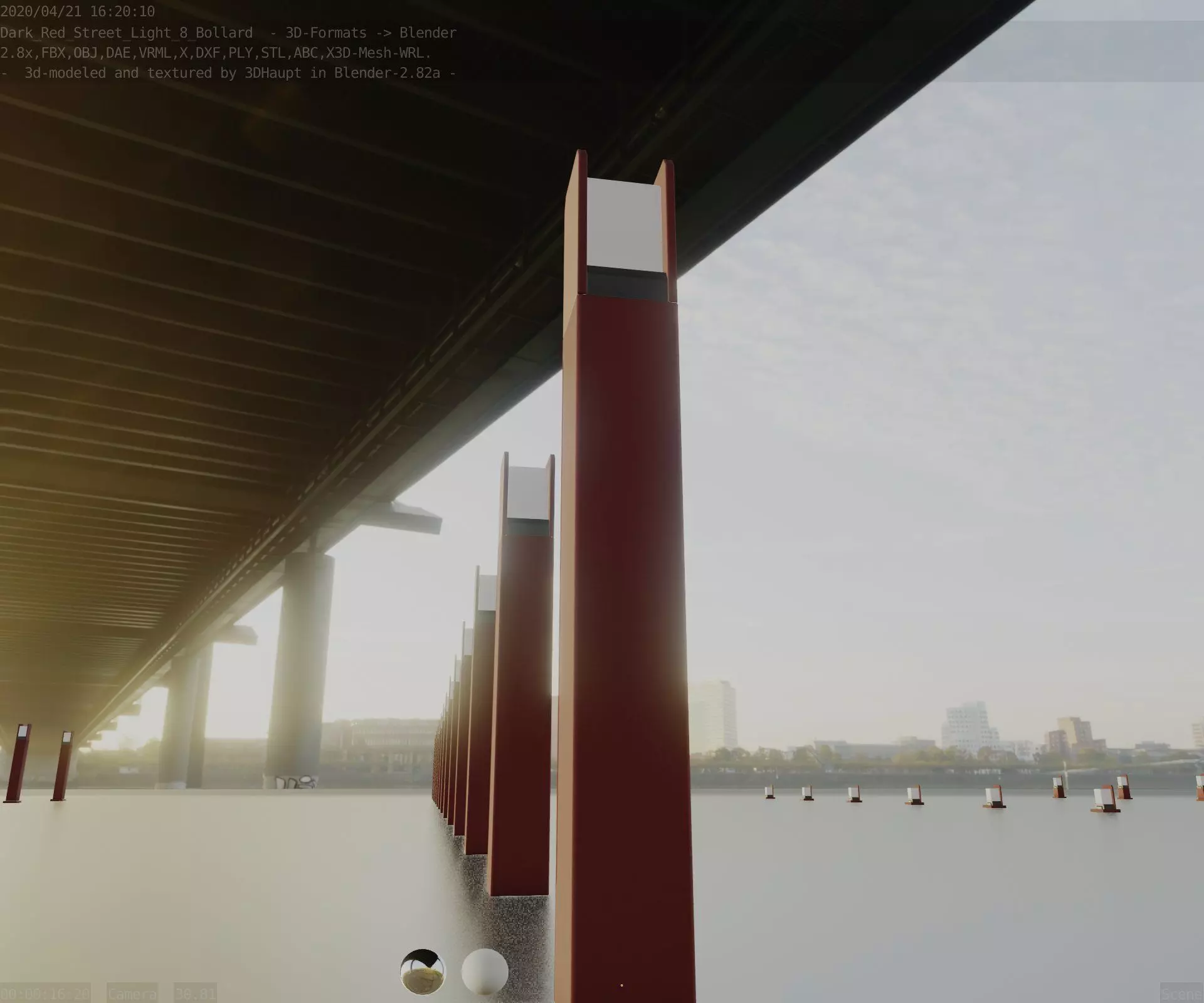 Street Light 8 Bollard 800mm Dark Red Version 4 Low-poly 3D model_0