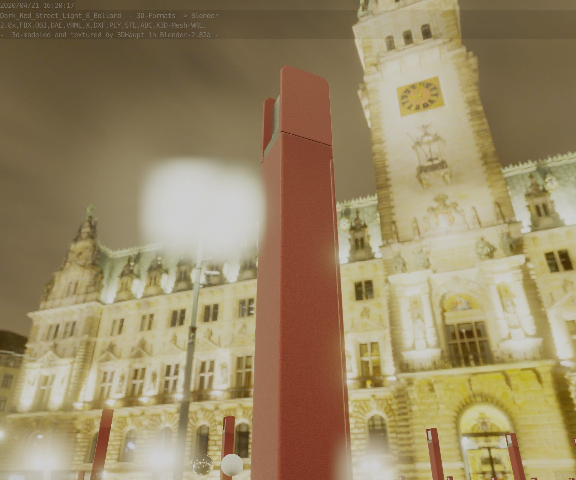 Street Light 8 Bollard 800mm Dark Red Version 4 Low-poly 3D model_13