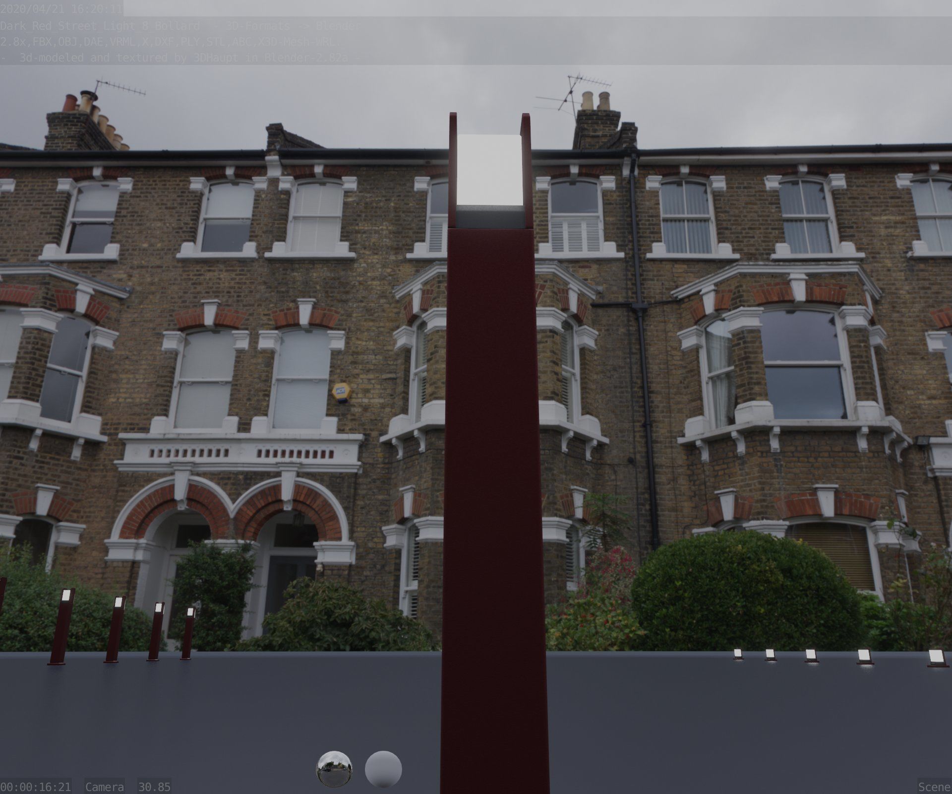 Street Light 8 Bollard 800mm Dark Red Version 4 Low-poly 3D model_1