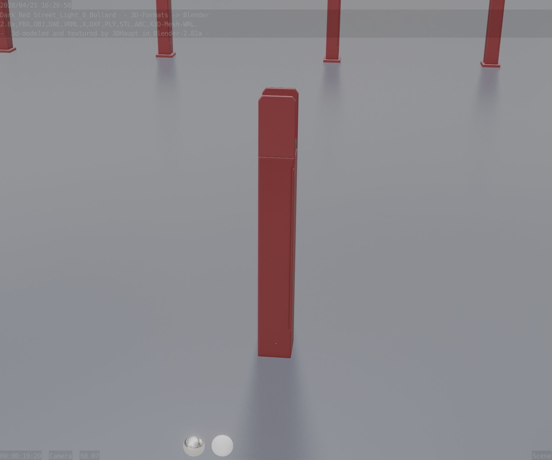 Street Light 8 Bollard 800mm Dark Red Version 4 Low-poly 3D model_76