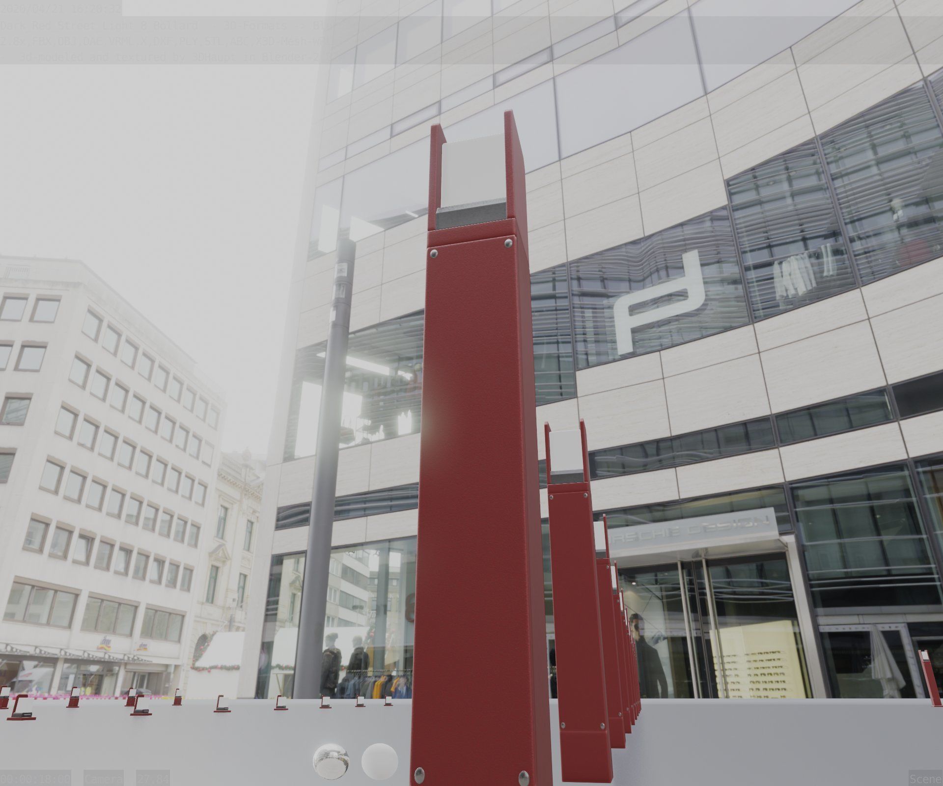 Street Light 8 Bollard 800mm Dark Red Version 4 Low-poly 3D model_32