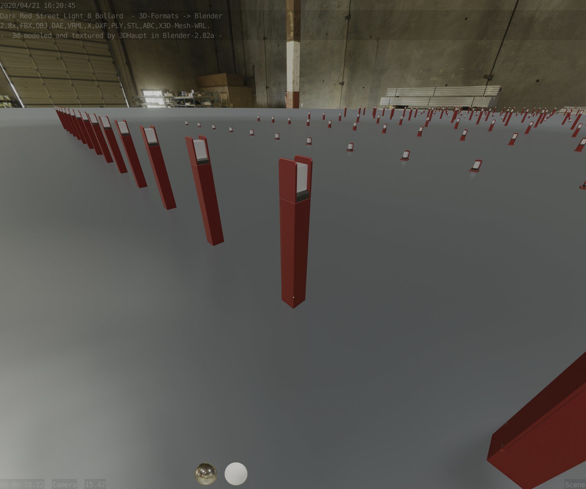 Street Light 8 Bollard 800mm Dark Red Version 4 Low-poly 3D model_54