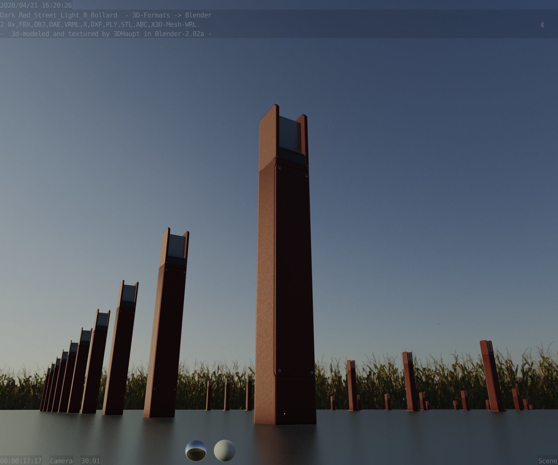 Street Light 8 Bollard 800mm Dark Red Version 4 Low-poly 3D model_25