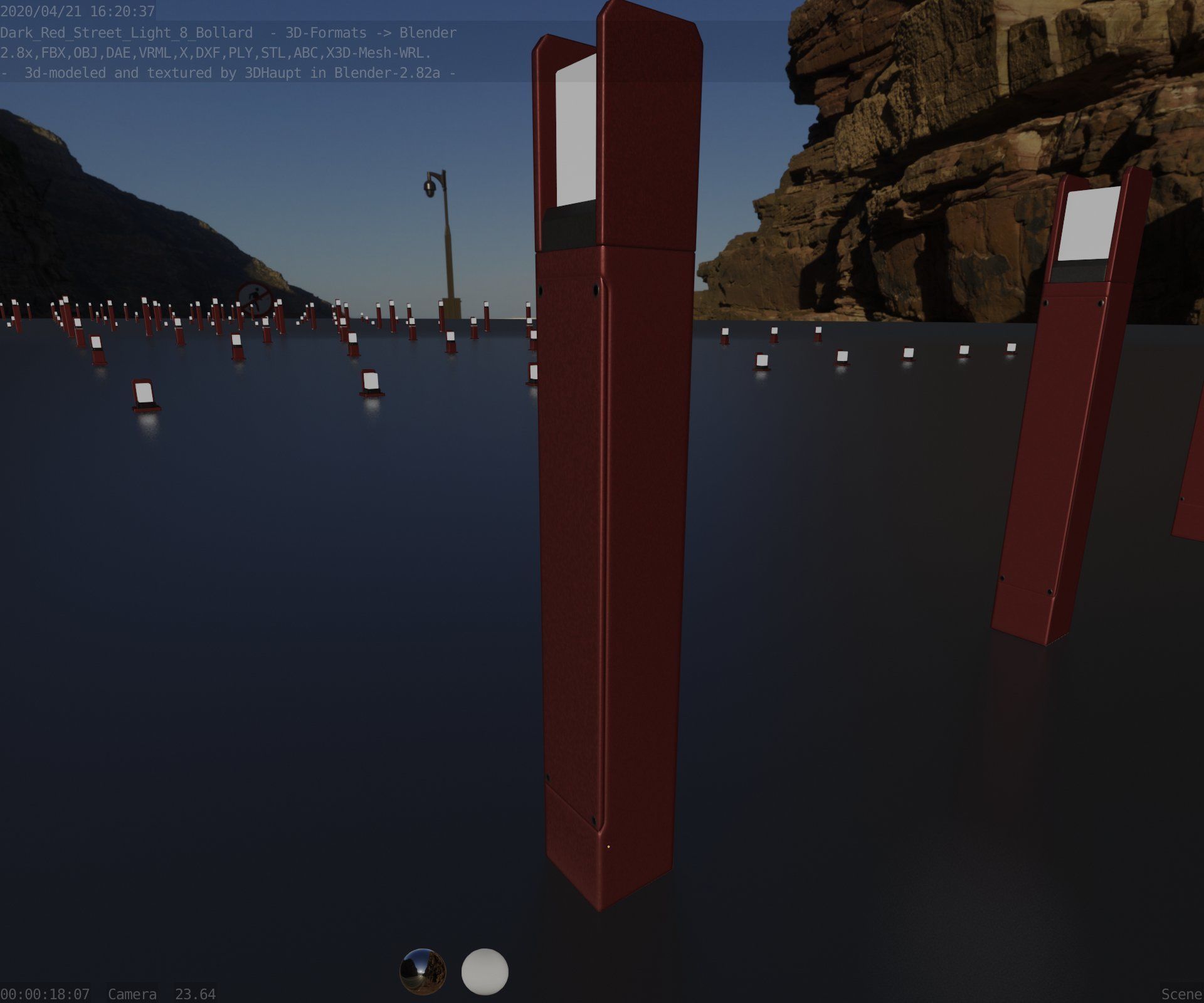 Street Light 8 Bollard 800mm Dark Red Version 4 Low-poly 3D model_39