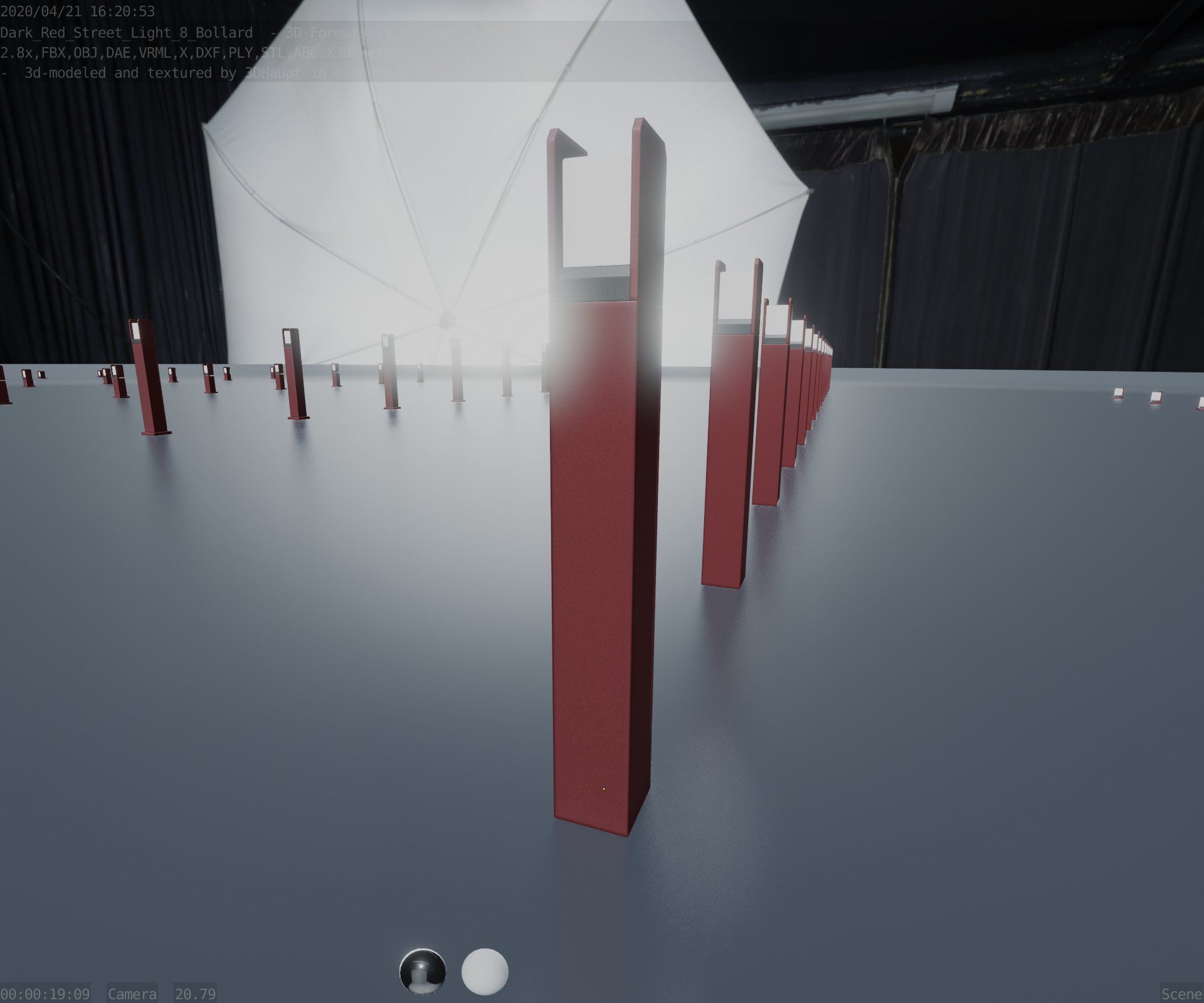 Street Light 8 Bollard 800mm Dark Red Version 4 Low-poly 3D model_65