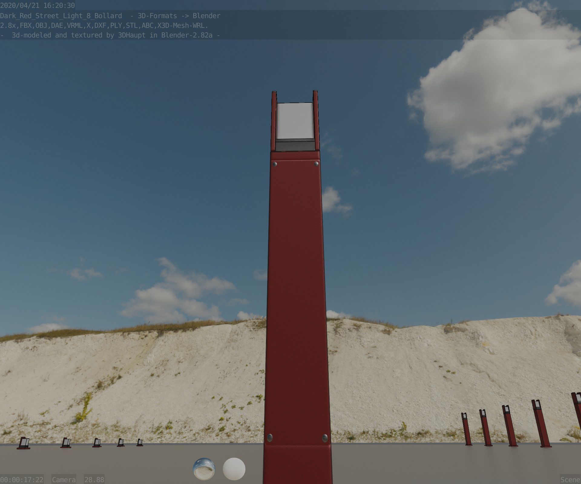 Street Light 8 Bollard 800mm Dark Red Version 4 Low-poly 3D model_30
