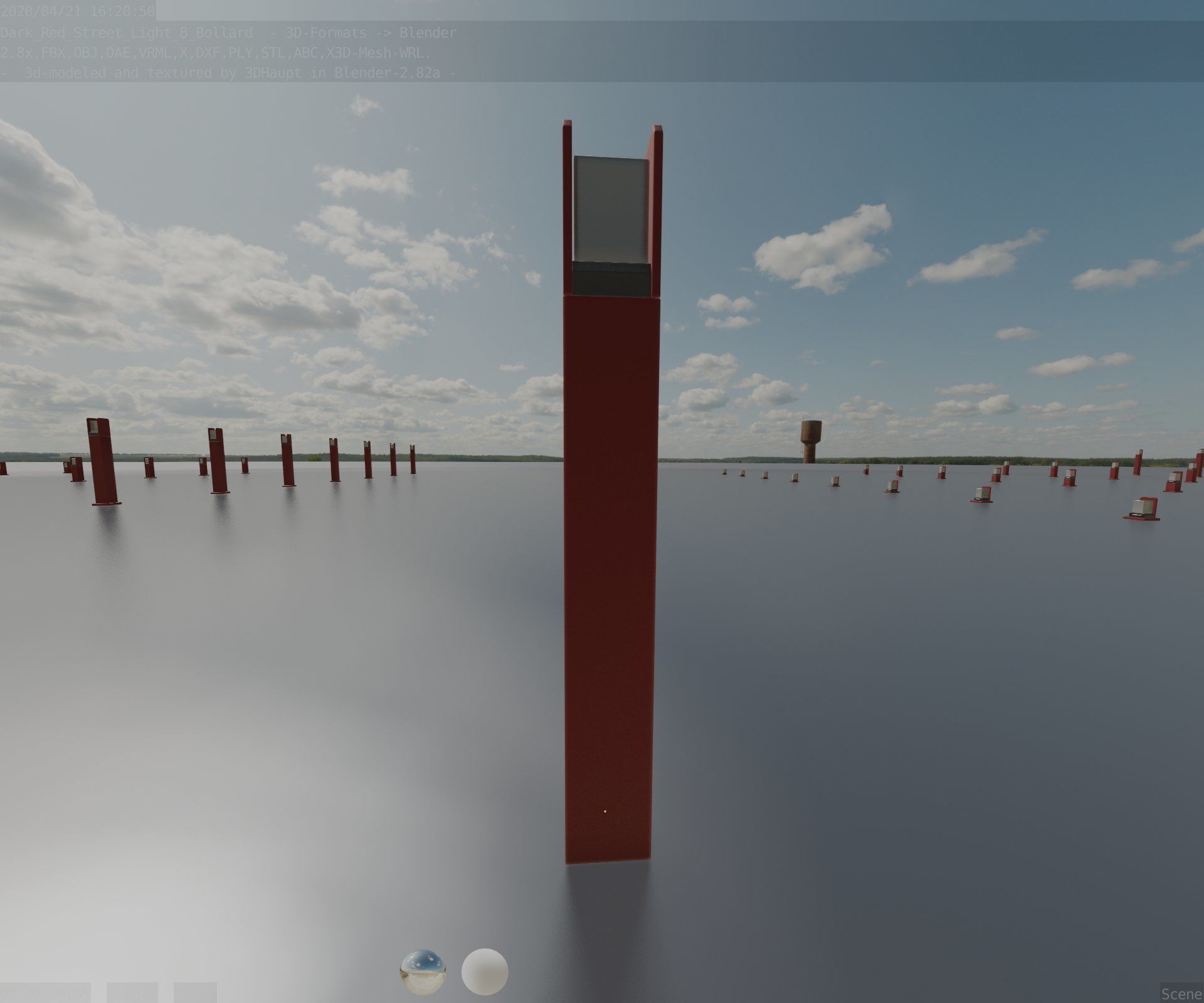 Street Light 8 Bollard 800mm Dark Red Version 4 Low-poly 3D model_61