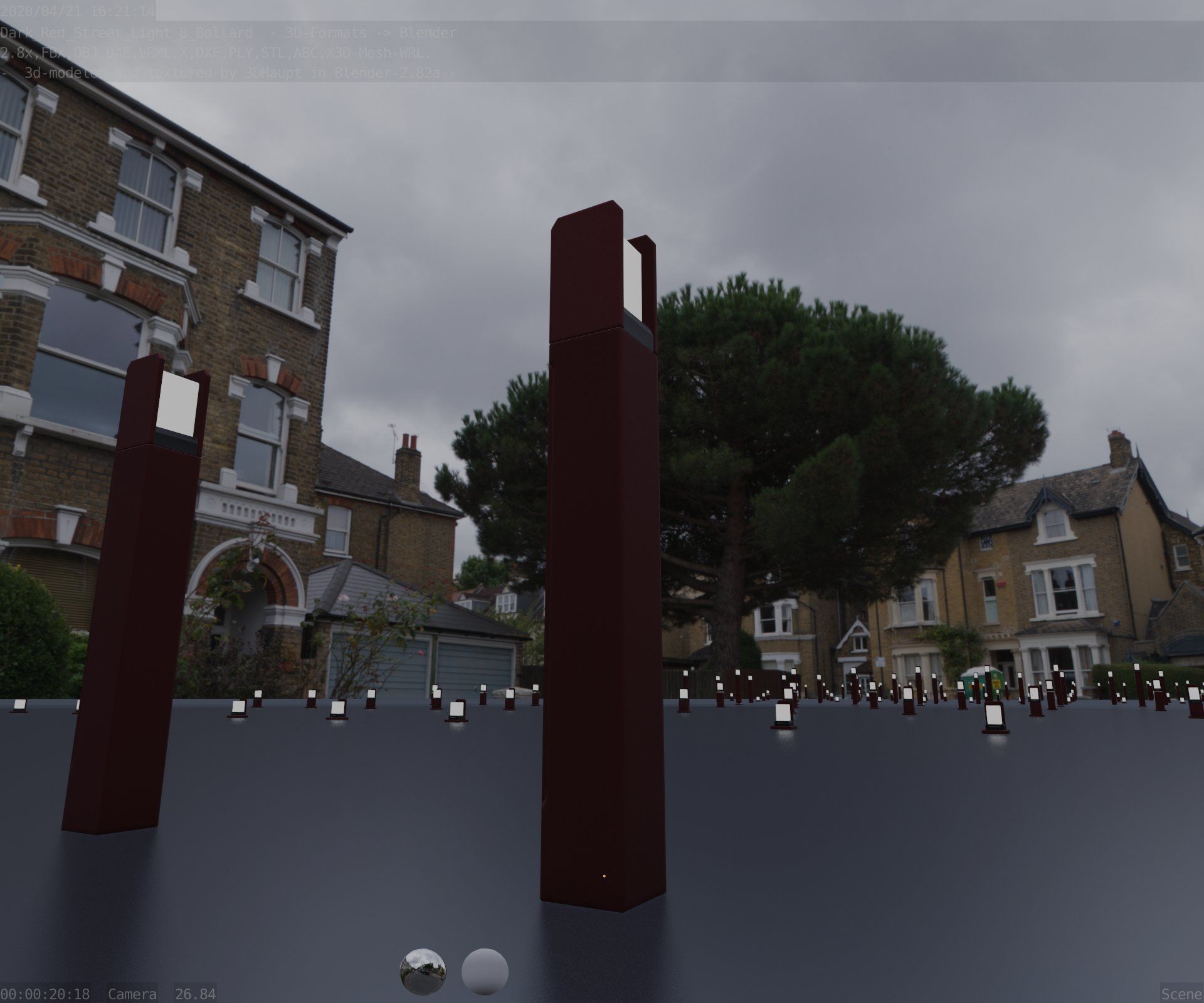 Street Light 8 Bollard 800mm Dark Red Version 4 Low-poly 3D model_98