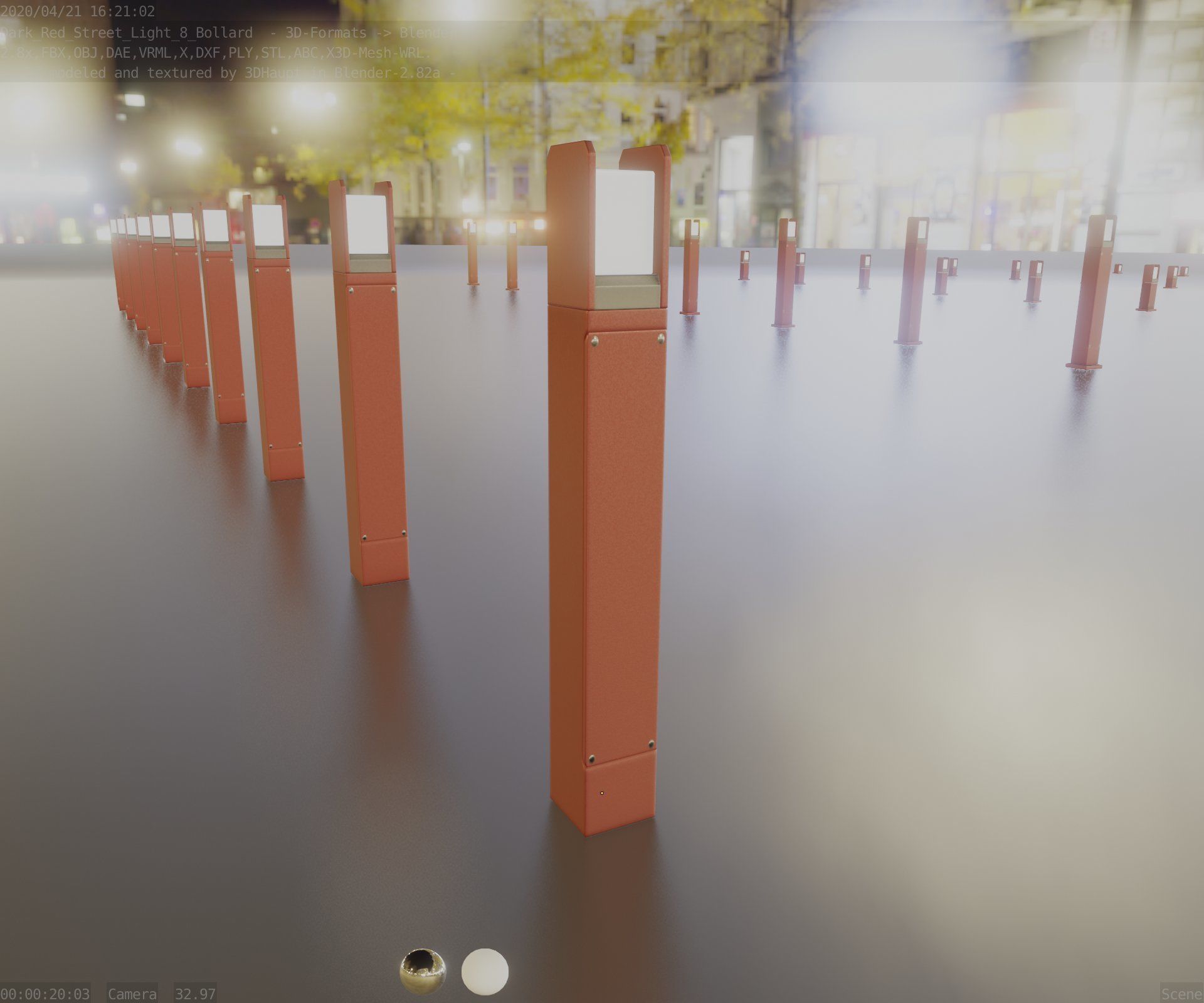 Street Light 8 Bollard 800mm Dark Red Version 4 Low-poly 3D model_83