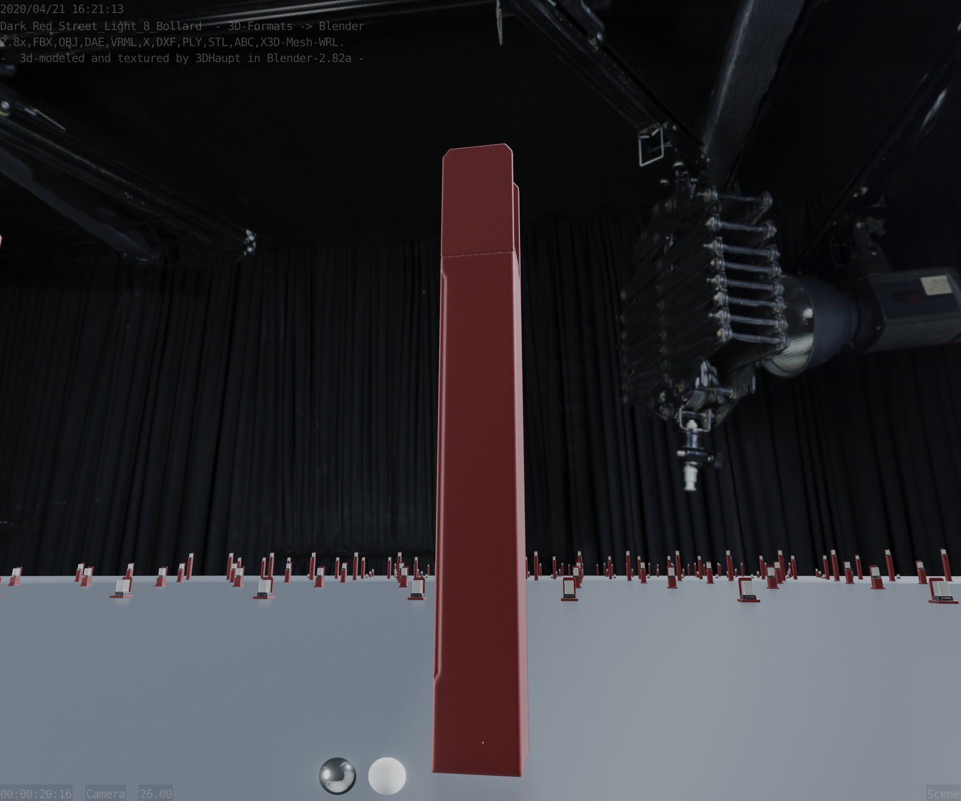Street Light 8 Bollard 800mm Dark Red Version 4 Low-poly 3D model_96