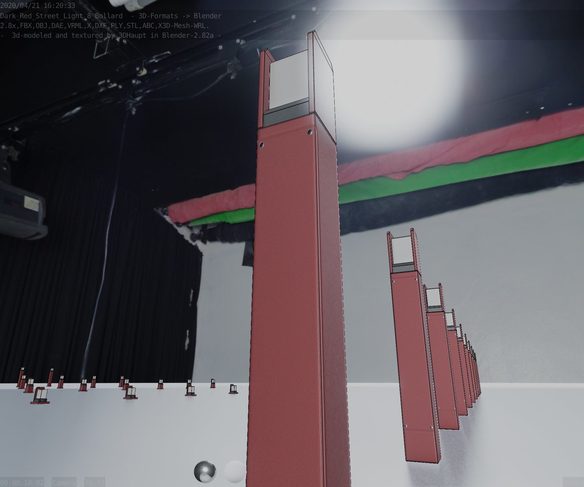 Street Light 8 Bollard 800mm Dark Red Version 4 Low-poly 3D model_34