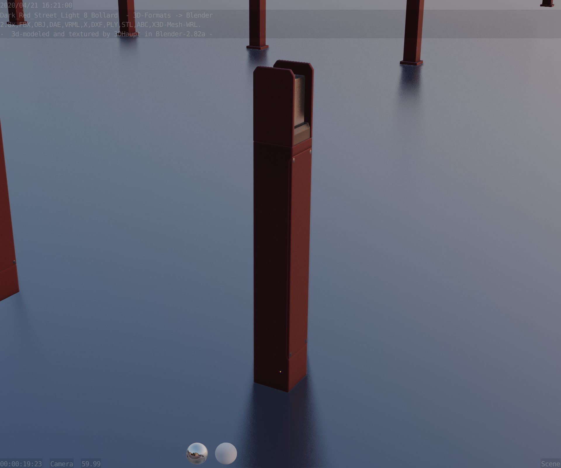 Street Light 8 Bollard 800mm Dark Red Version 4 Low-poly 3D model_79
