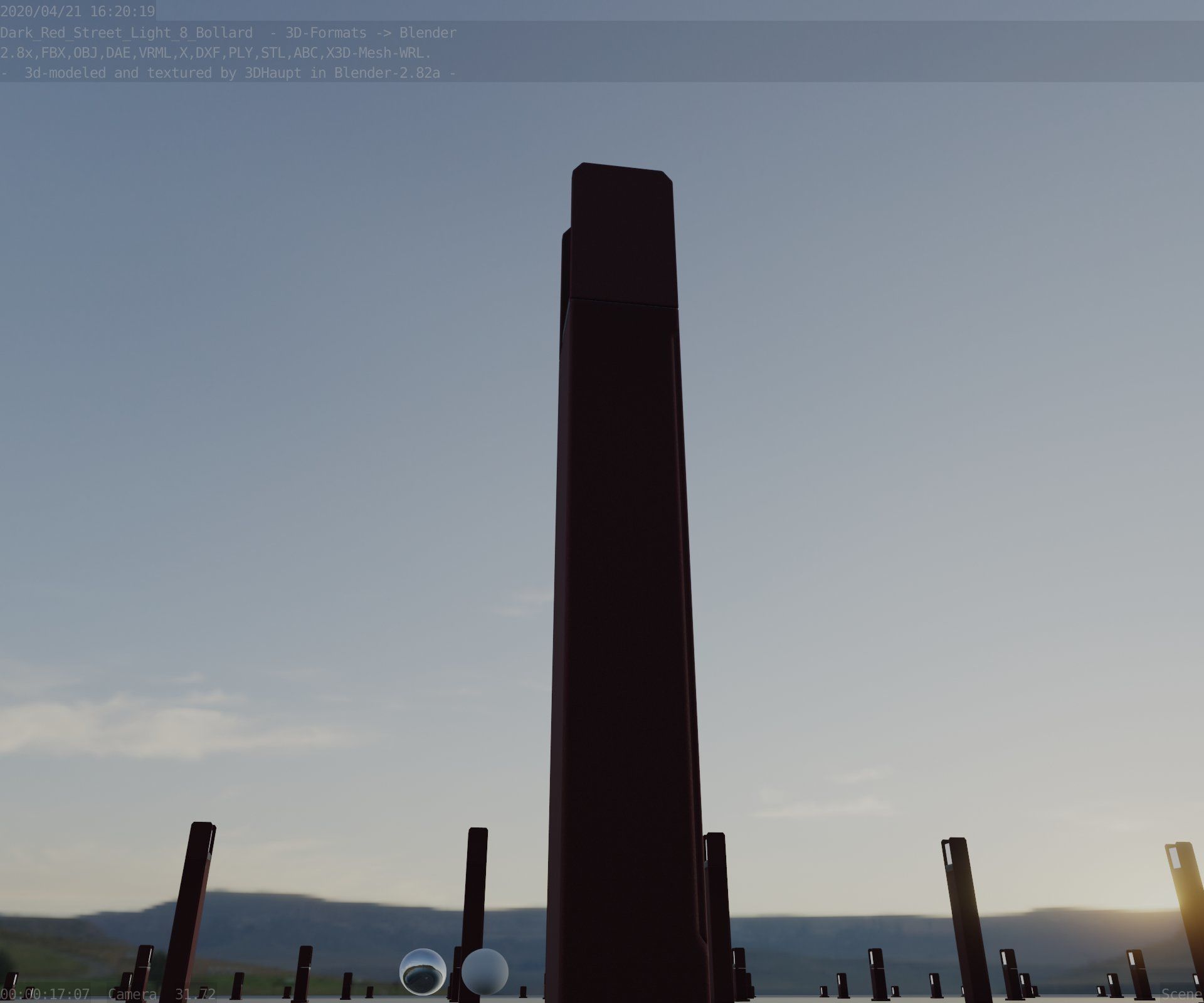 Street Light 8 Bollard 800mm Dark Red Version 4 Low-poly 3D model_15