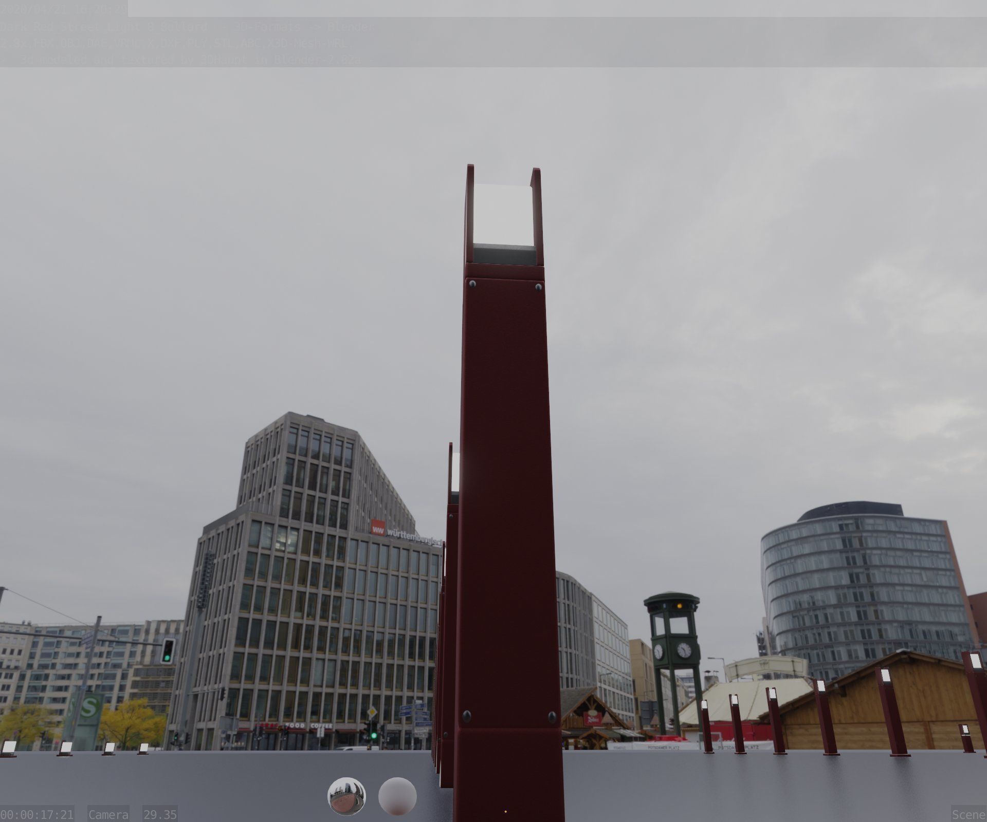 Street Light 8 Bollard 800mm Dark Red Version 4 Low-poly 3D model_29