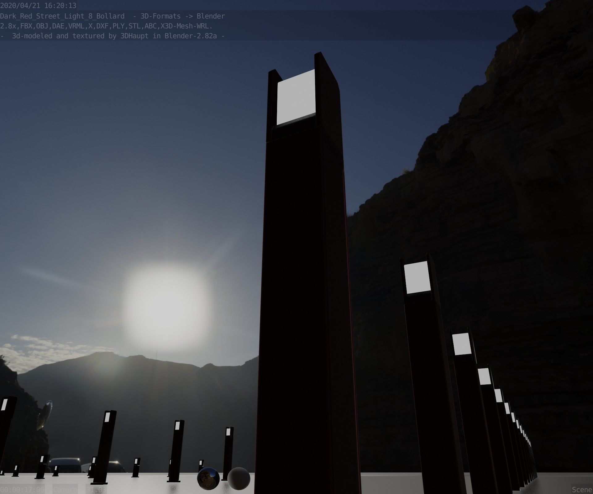 Street Light 8 Bollard 800mm Dark Red Version 4 Low-poly 3D model_4