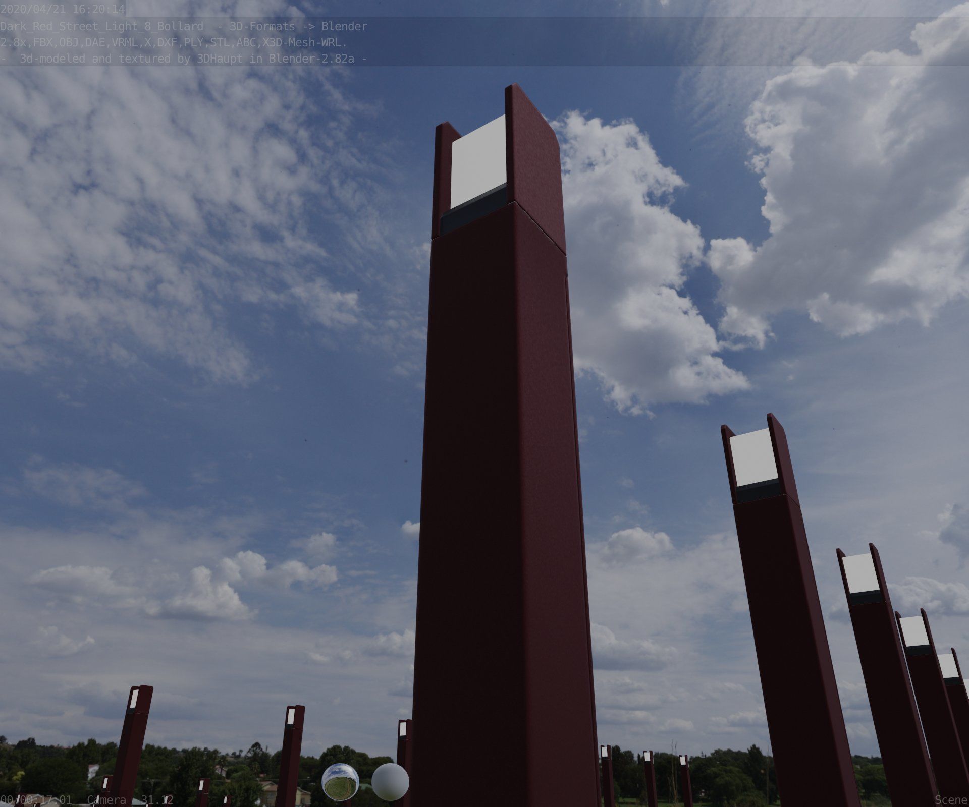 Street Light 8 Bollard 800mm Dark Red Version 4 Low-poly 3D model_5