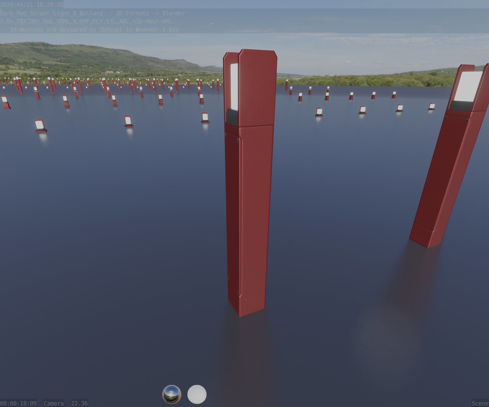 Street Light 8 Bollard 800mm Dark Red Version 4 Low-poly 3D model_41