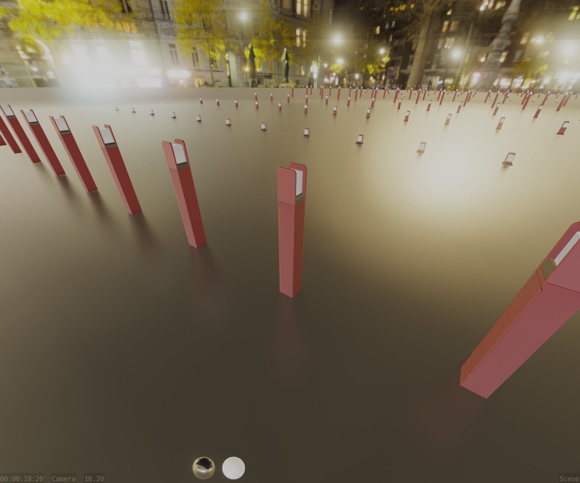 Street Light 8 Bollard 800mm Dark Red Version 4 Low-poly 3D model_52