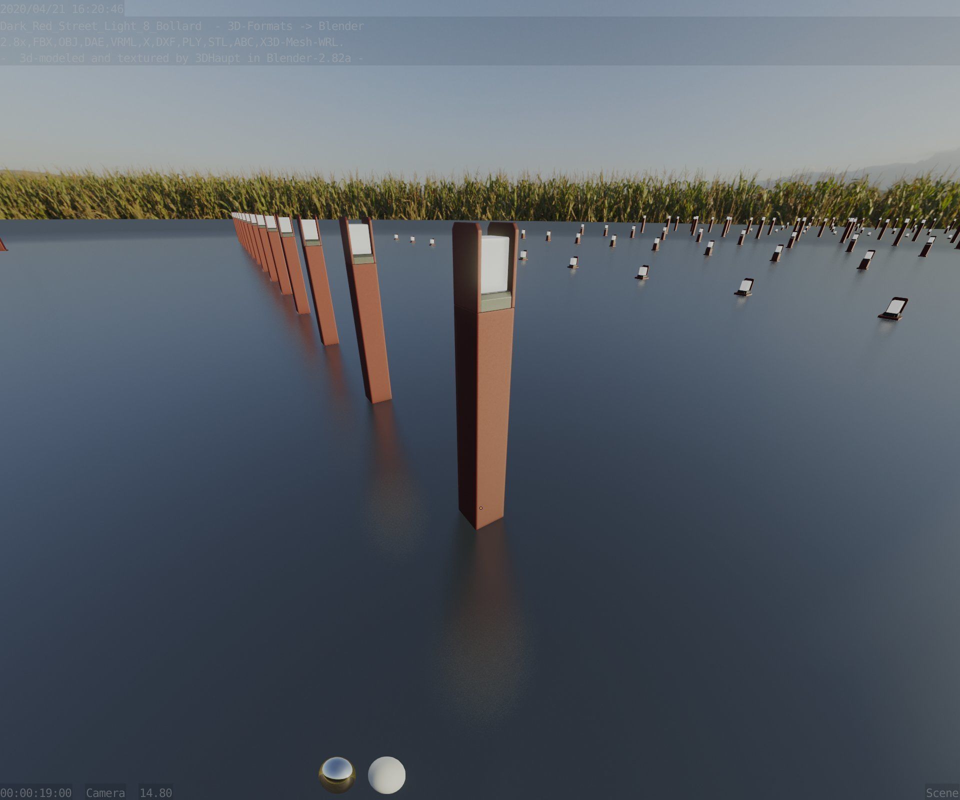 Street Light 8 Bollard 800mm Dark Red Version 4 Low-poly 3D model_56