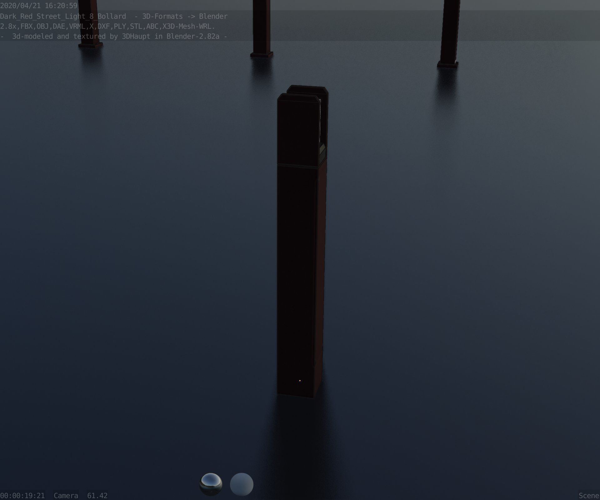 Street Light 8 Bollard 800mm Dark Red Version 4 Low-poly 3D model_77