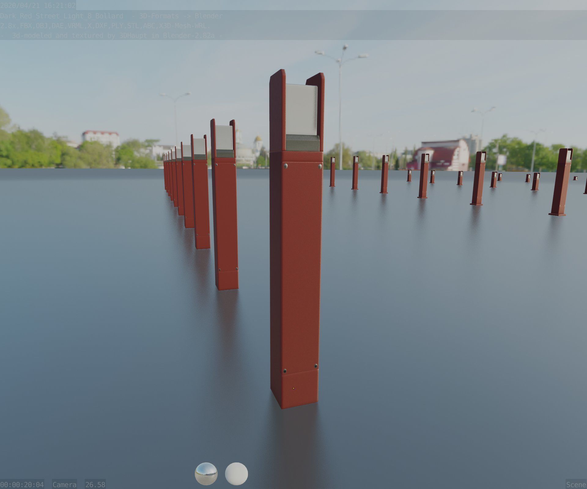 Street Light 8 Bollard 800mm Dark Red Version 4 Low-poly 3D model_84