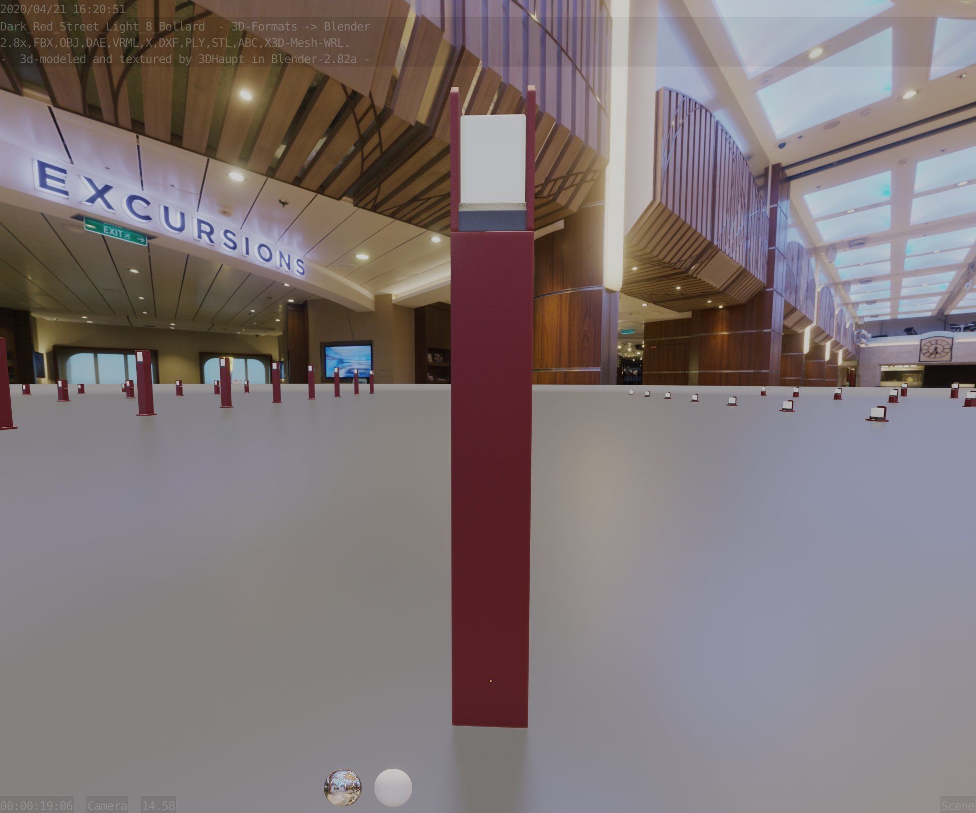 Street Light 8 Bollard 800mm Dark Red Version 4 Low-poly 3D model_62