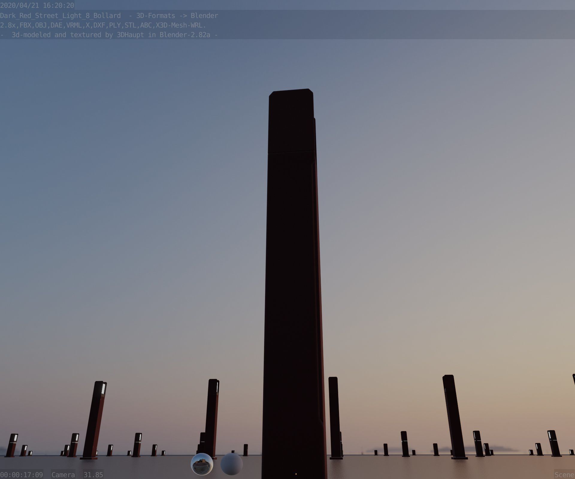 Street Light 8 Bollard 800mm Dark Red Version 4 Low-poly 3D model_17