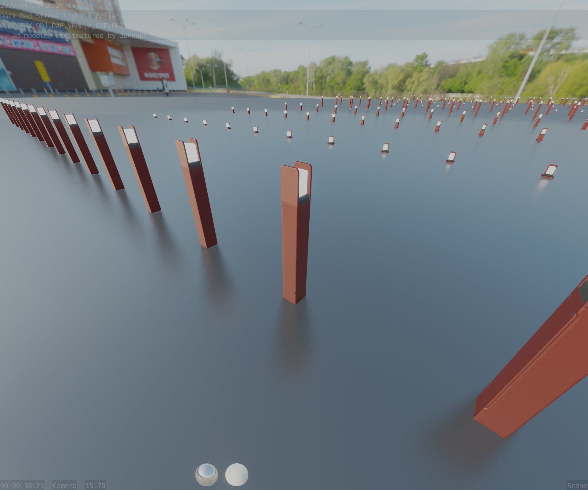 Street Light 8 Bollard 800mm Dark Red Version 4 Low-poly 3D model_53