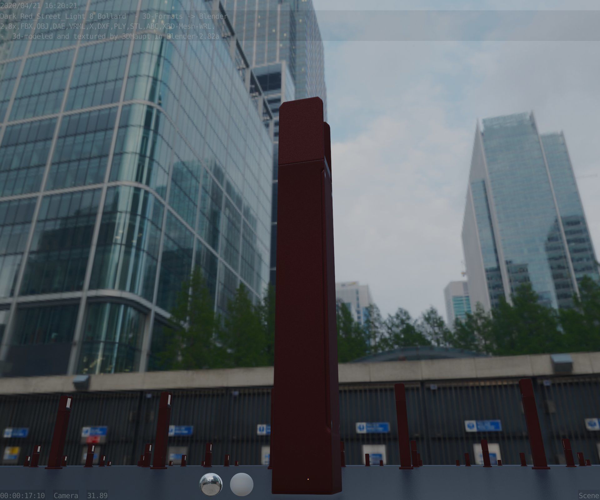 Street Light 8 Bollard 800mm Dark Red Version 4 Low-poly 3D model_18