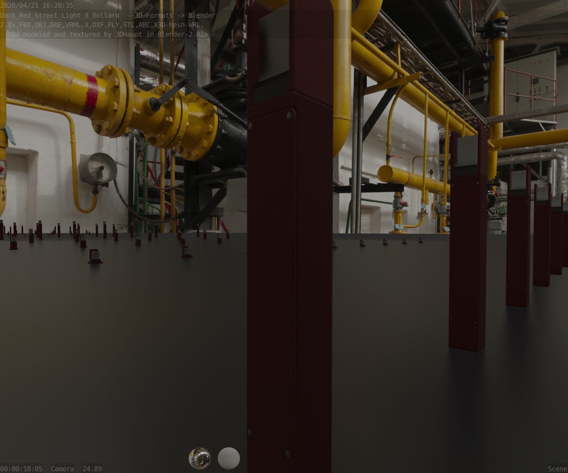 Street Light 8 Bollard 800mm Dark Red Version 4 Low-poly 3D model_37