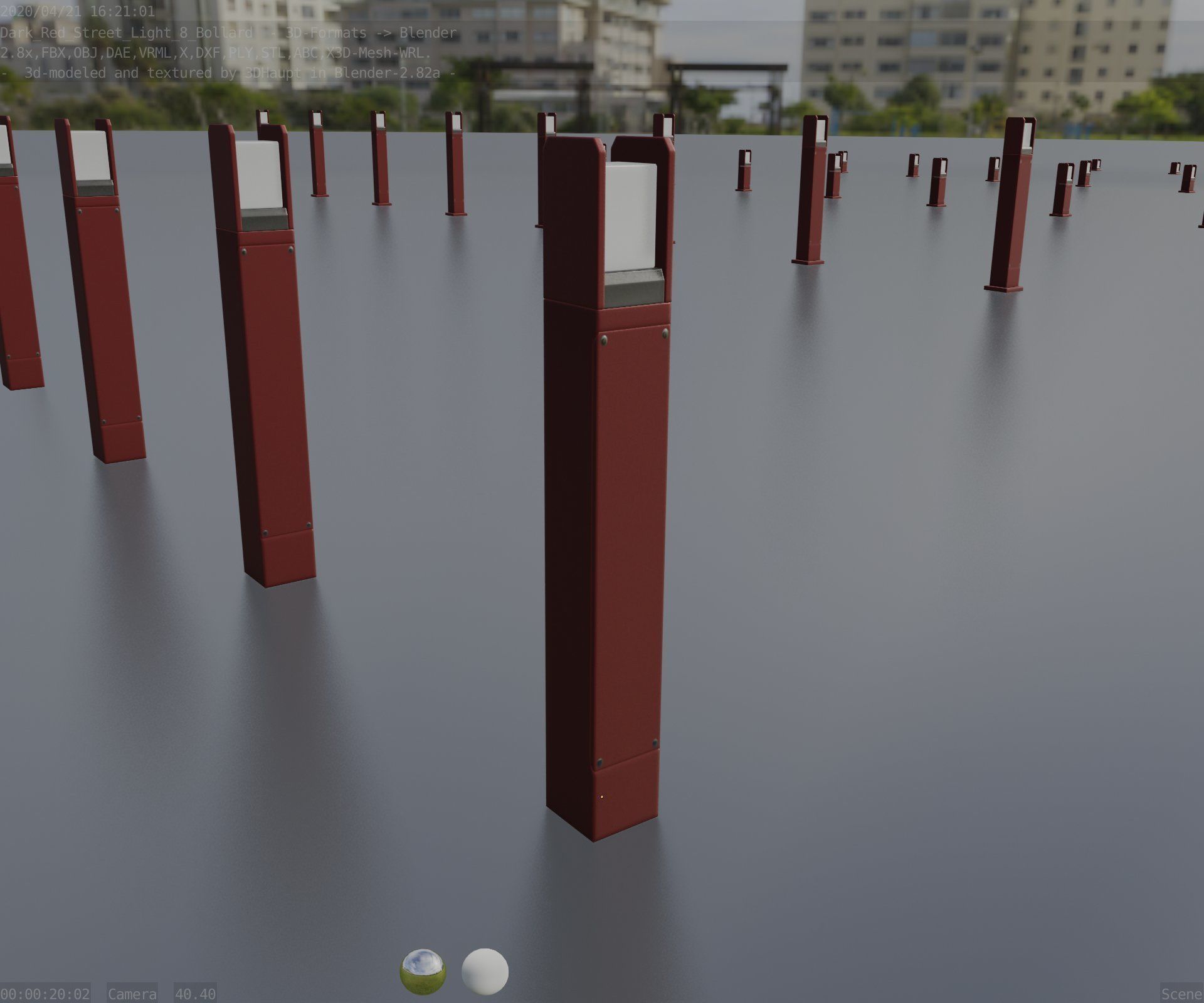 Street Light 8 Bollard 800mm Dark Red Version 4 Low-poly 3D model_82
